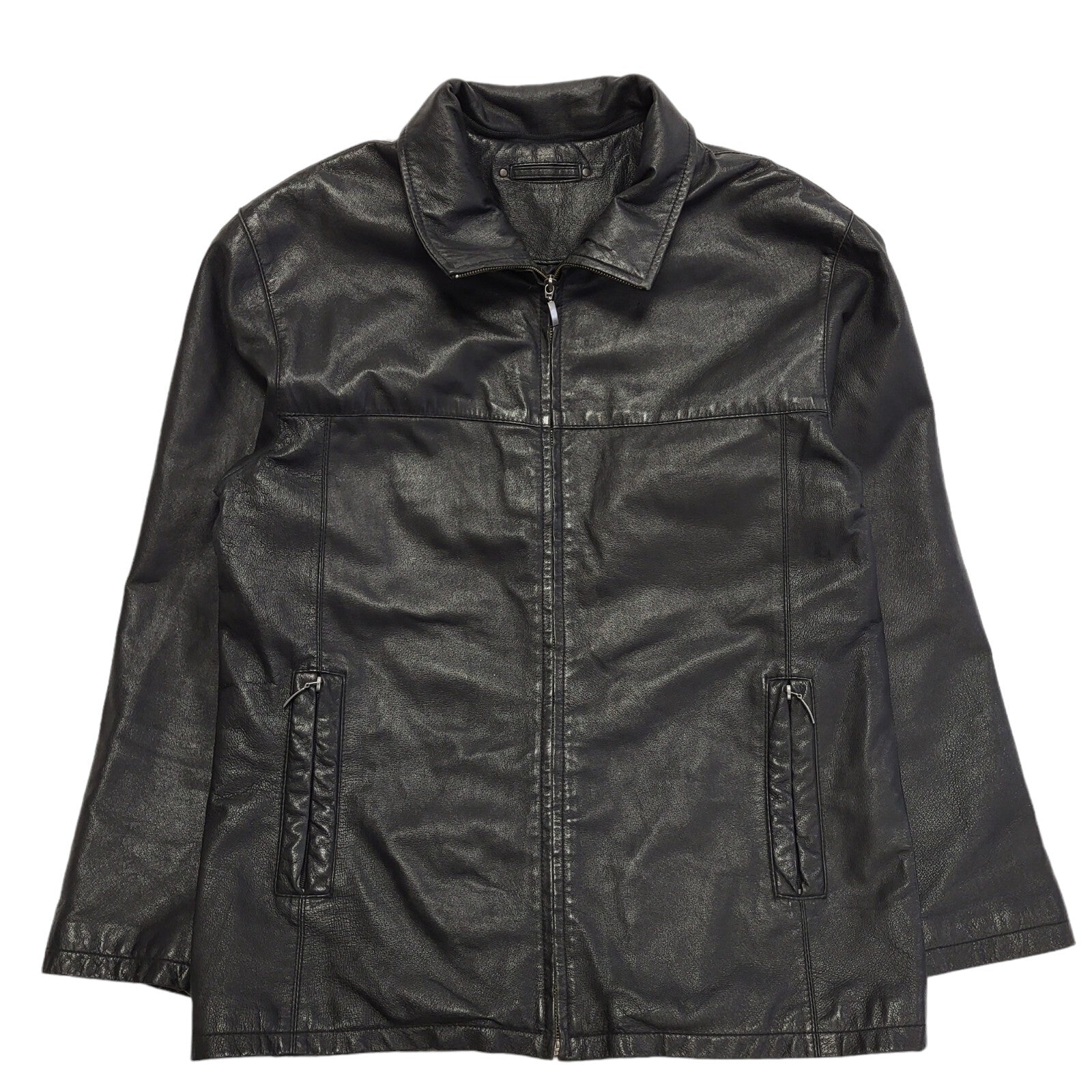 Canda 90s Vintage Black Zipped Leather Jacket Uk Men's Size XL