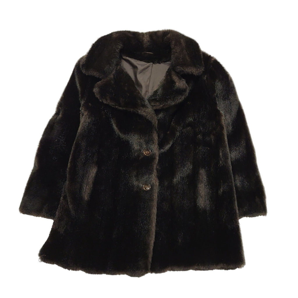 Astraka 80s Vintage Brown Faux Fur Button Coat Women's Size 18