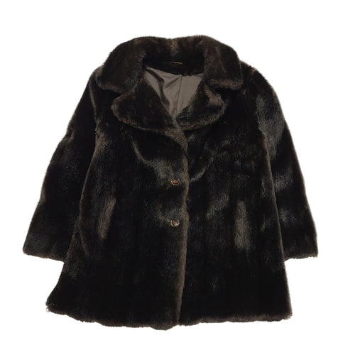 Astraka 80s Vintage Brown Faux Fur Button Coat Women's Size 18