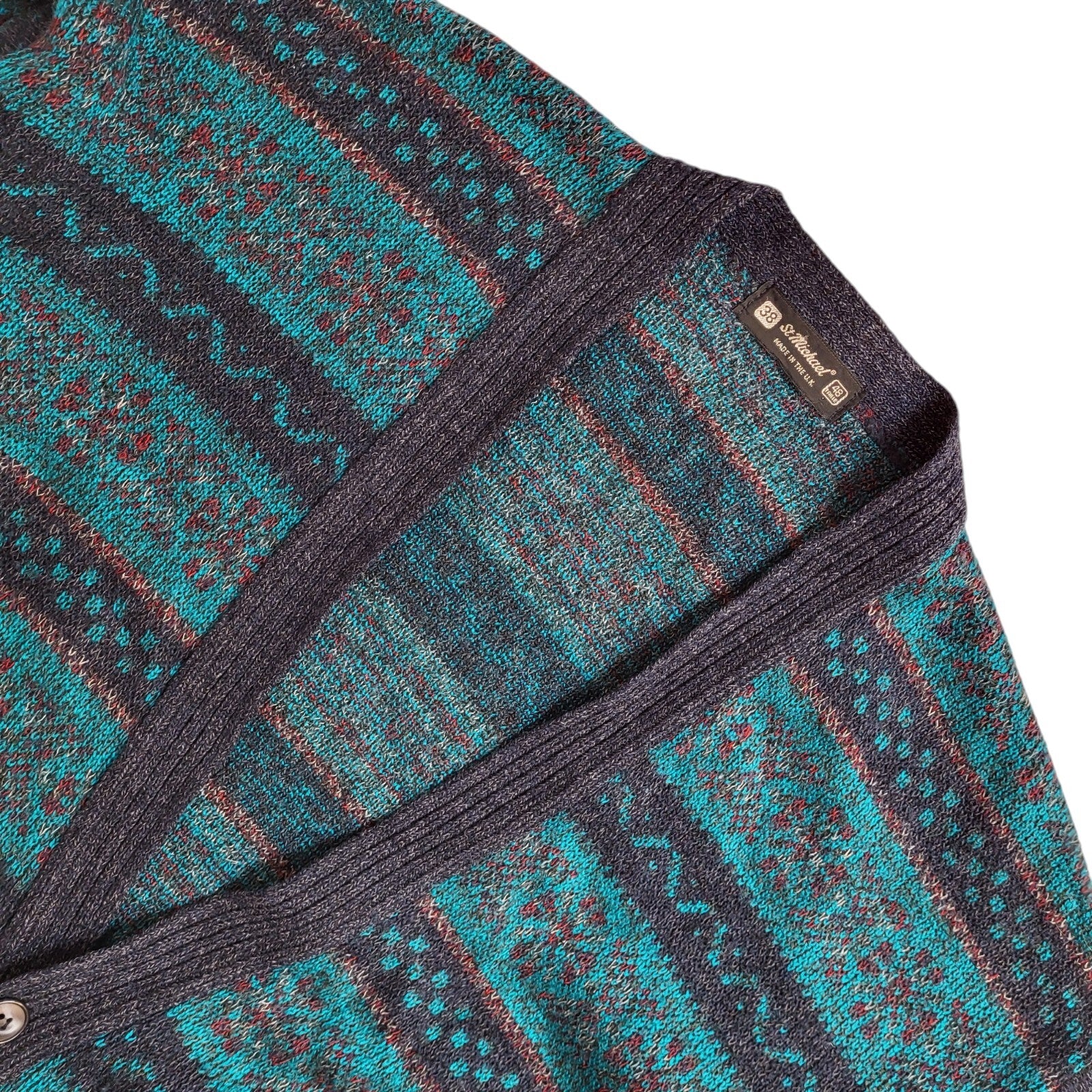 St Michael Vintage 90s Blue Geometric Cardigan UK Men's Size Large