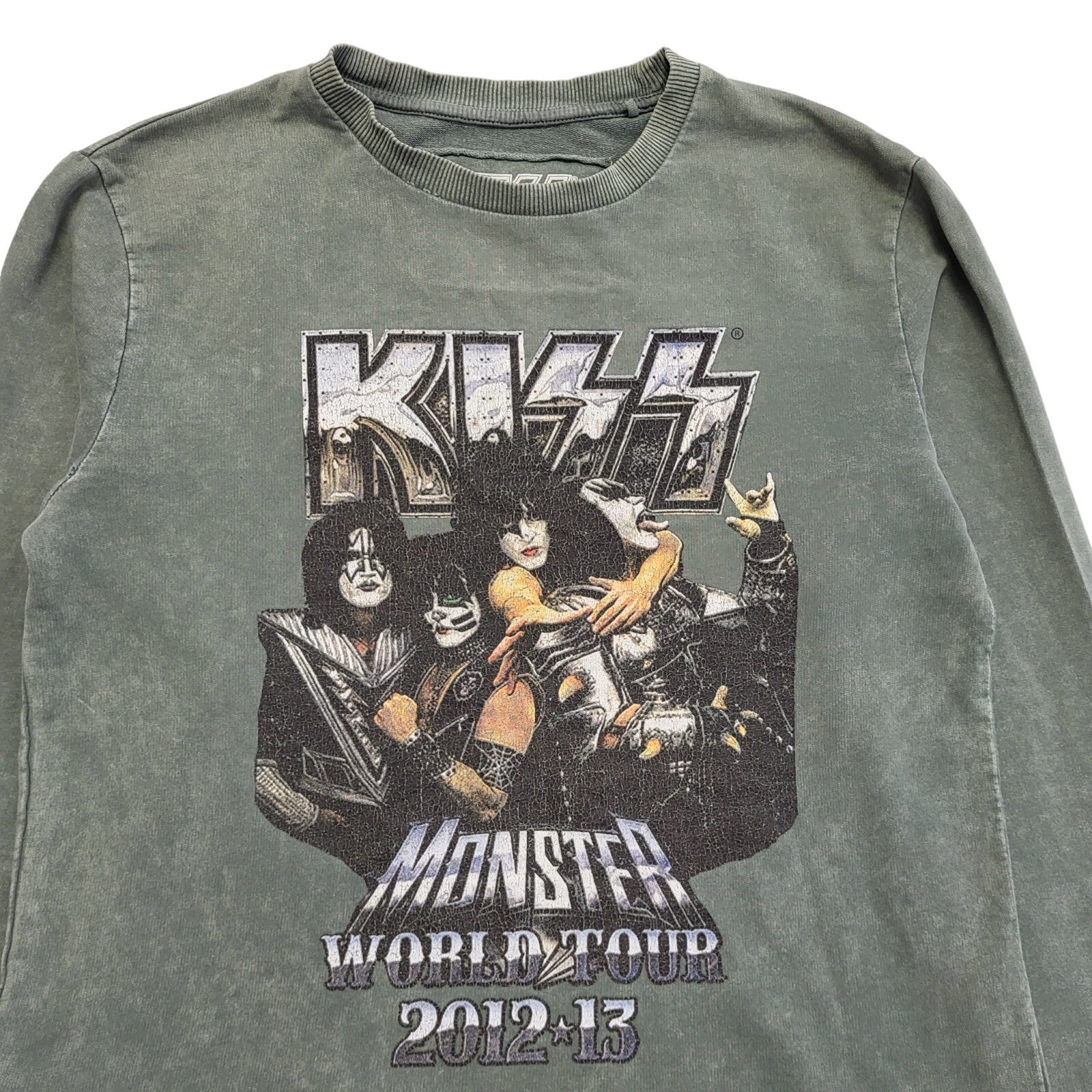 Kiss Vintage 90's Monster World Tour 2012-13 Green Sweatshirt Uk Men's Size M