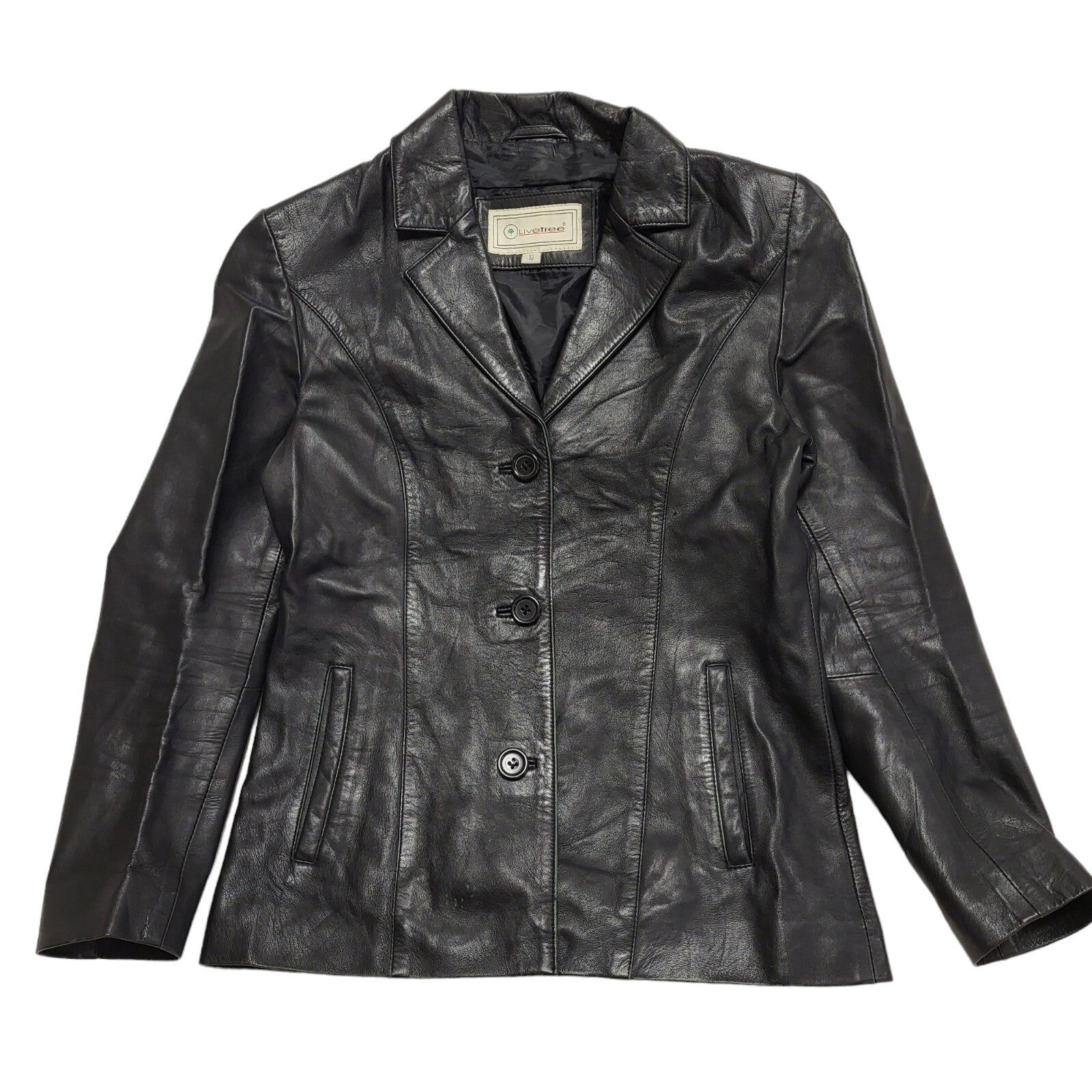 Live Tree Black Vintage 90s Leather Jacket Women's Size UK10