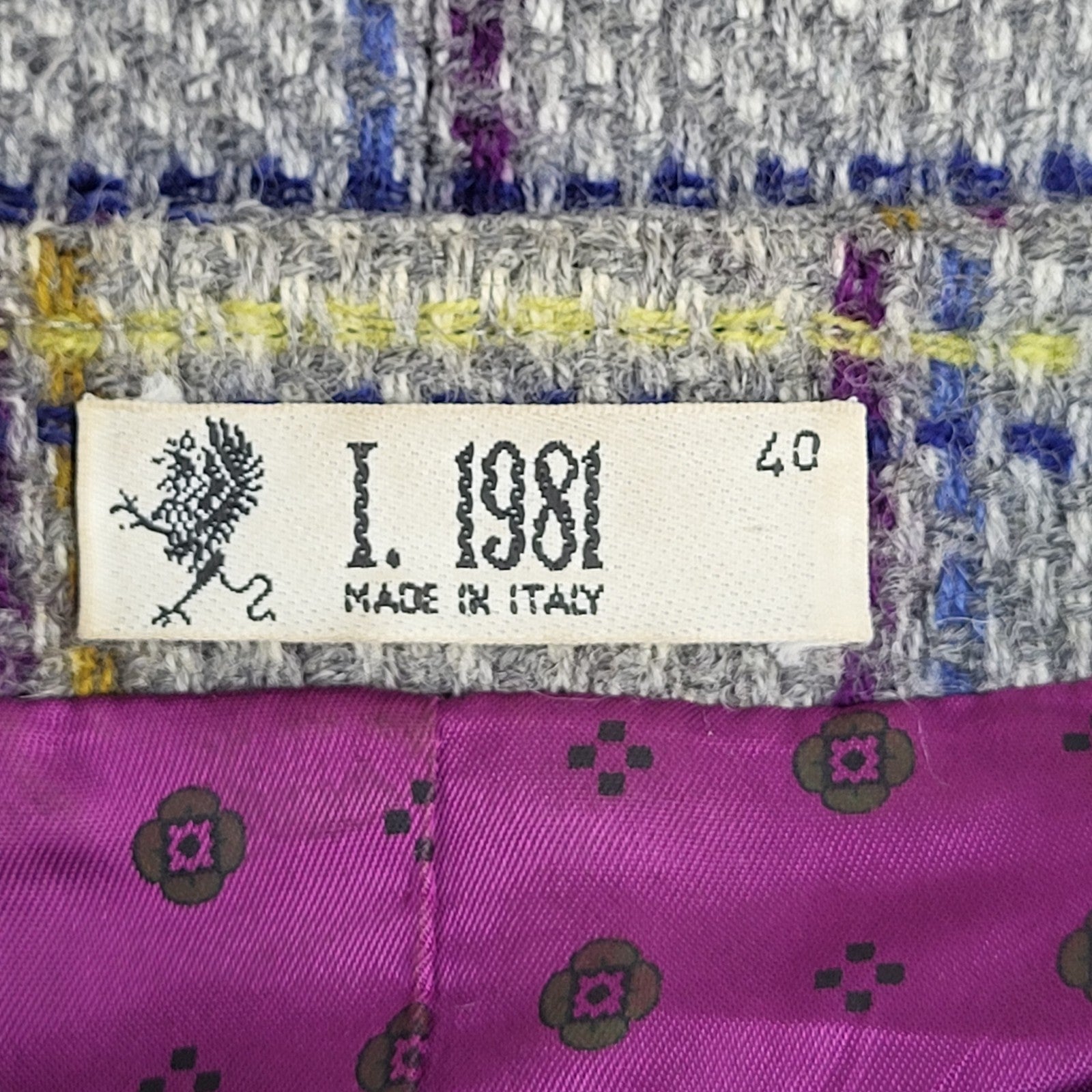 I. 1981 Grey Purple Jacket  Check Cropped Vintage UK Women's Size L