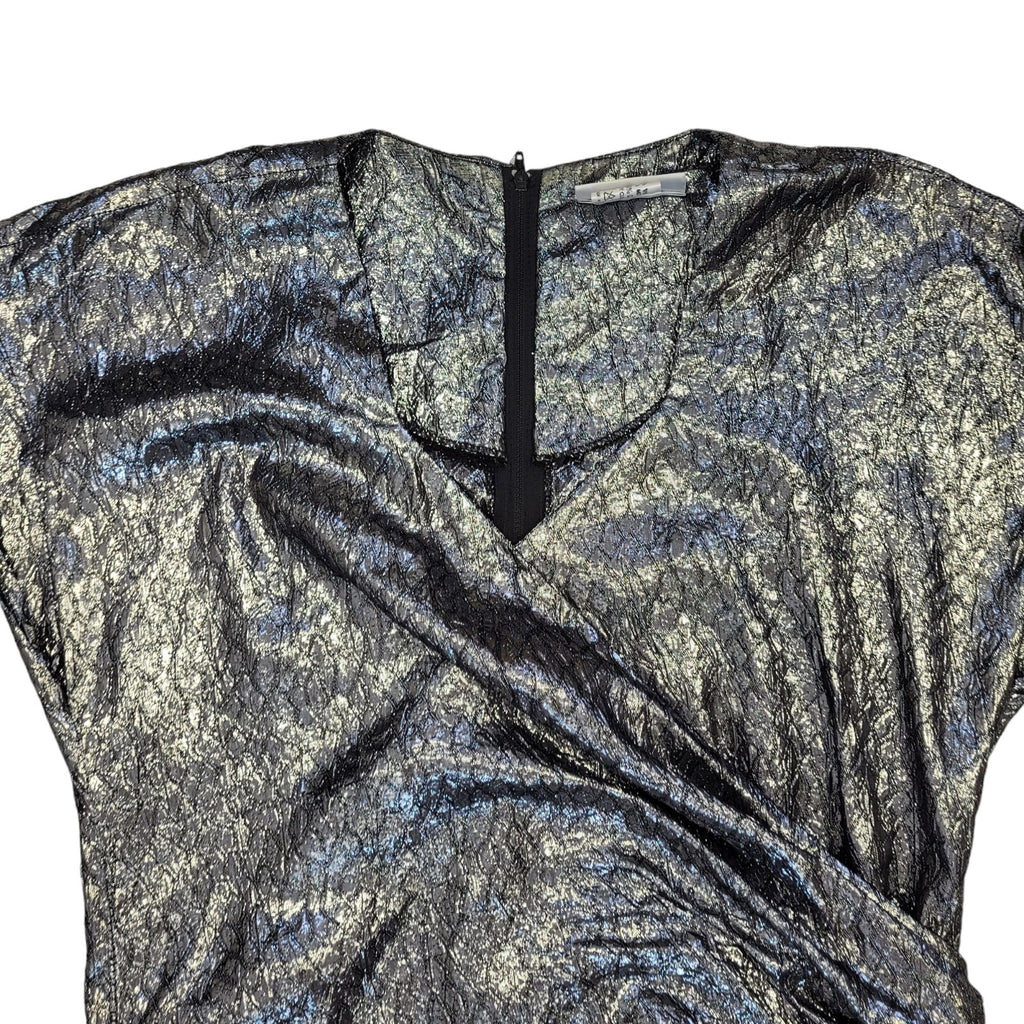 Debenhams 80s Vintage Silver Metallic & Velvet Evening Dress Women's Size 14