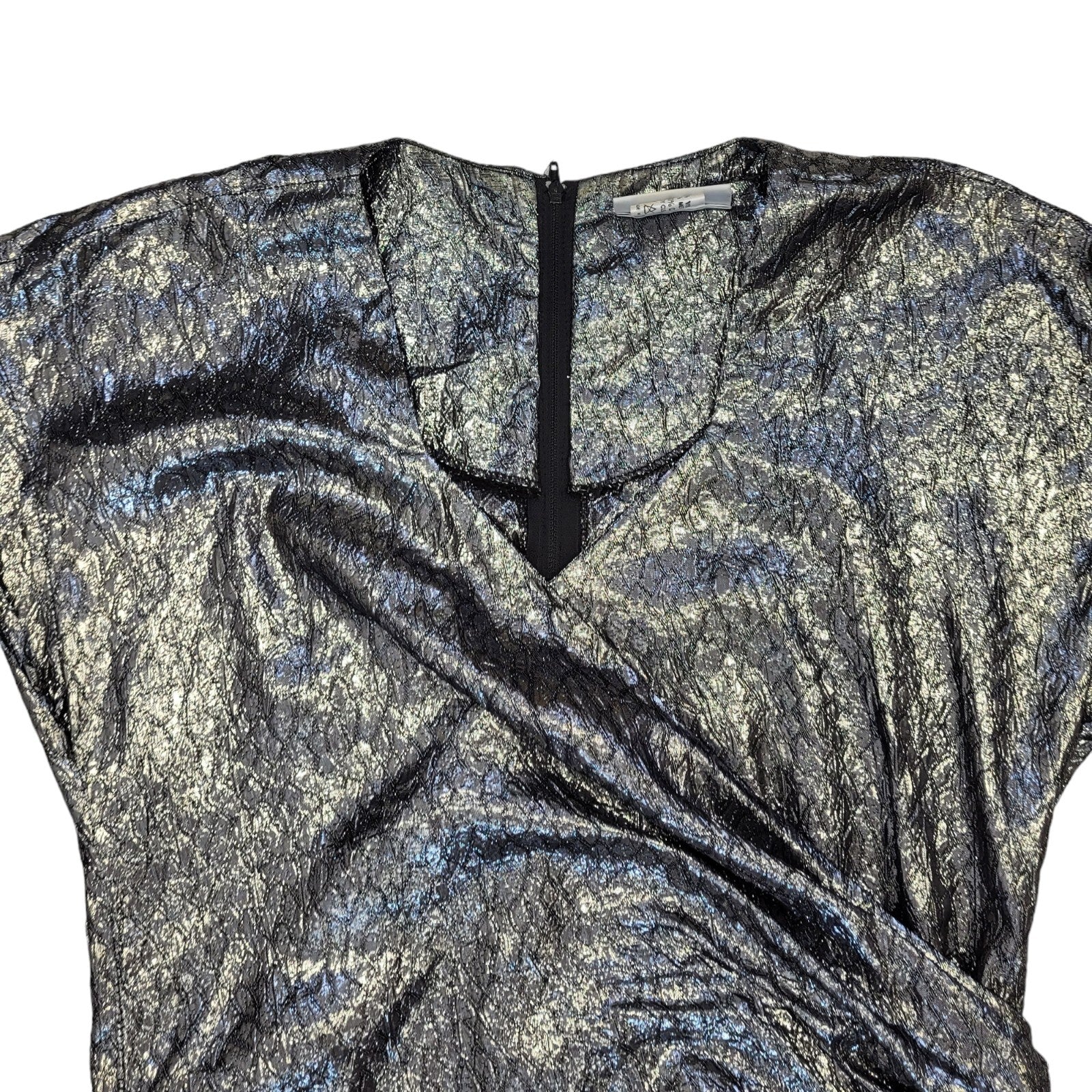 Debenhams 80s Vintage Silver Metallic & Velvet Evening Dress Women's Size 14