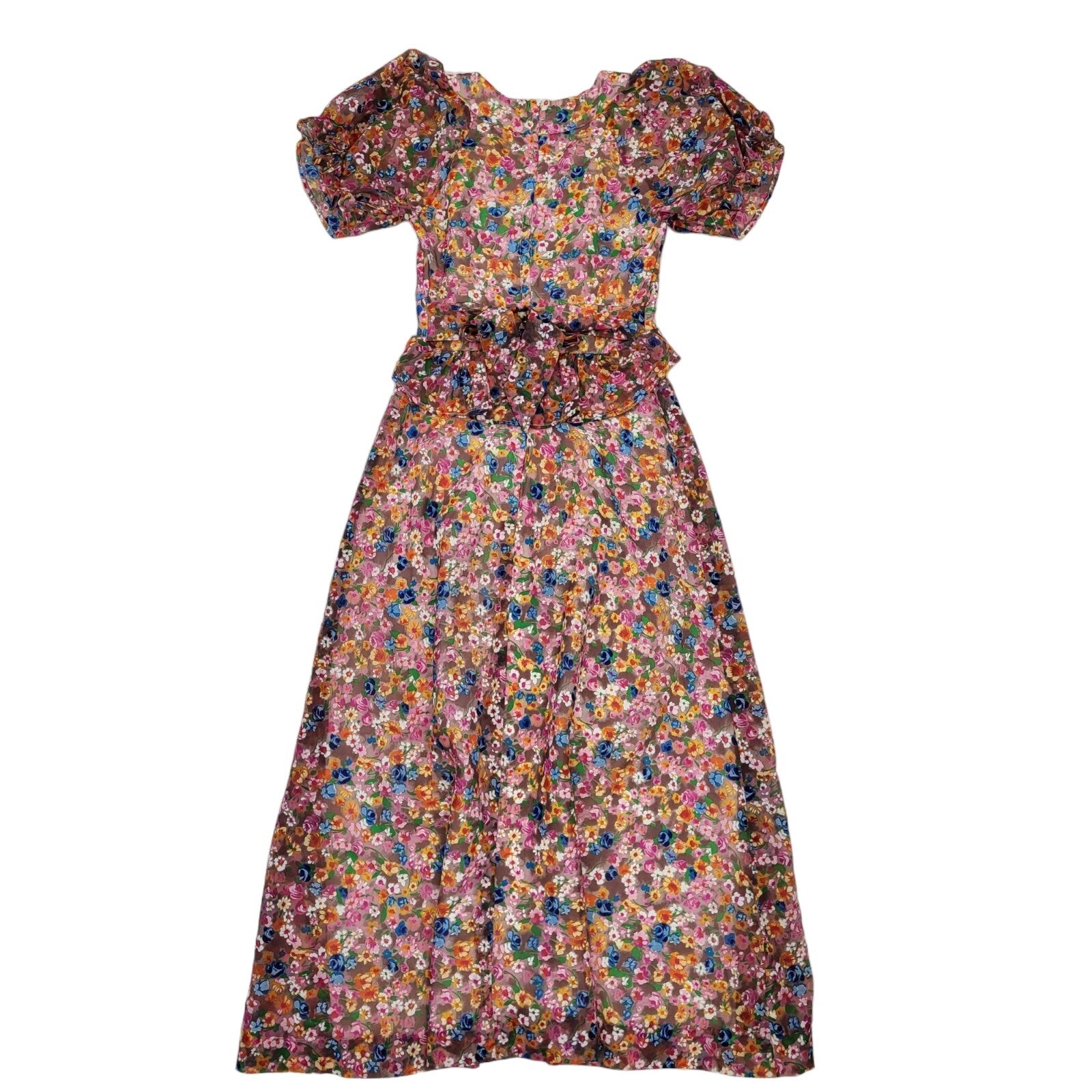 70s Vintage Louis Pink Blue Floral Dress Women's Size 8 Eu 36