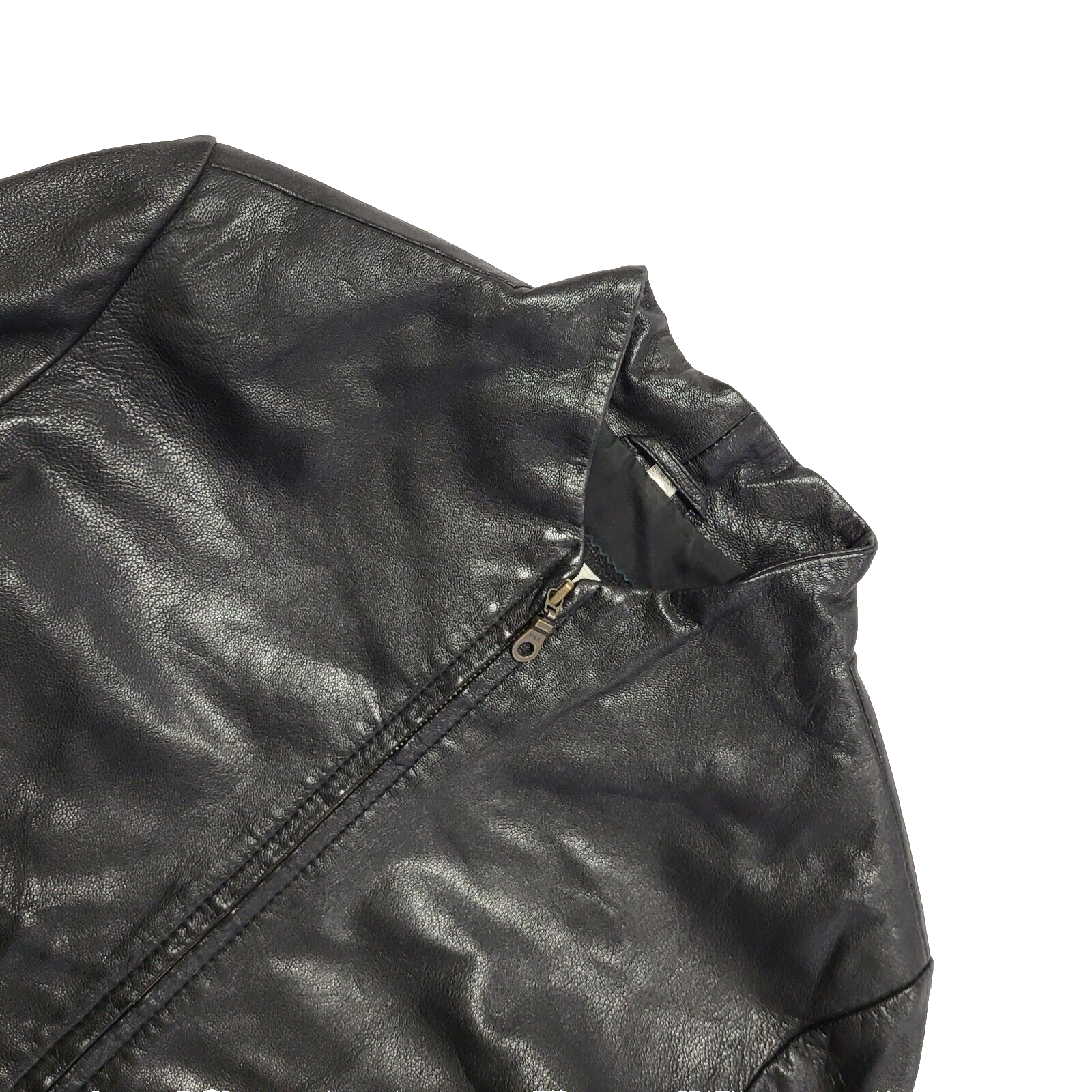 Modern Classic 90s Vintage Black Zipped Leather Jacket Uk Women's Size 12