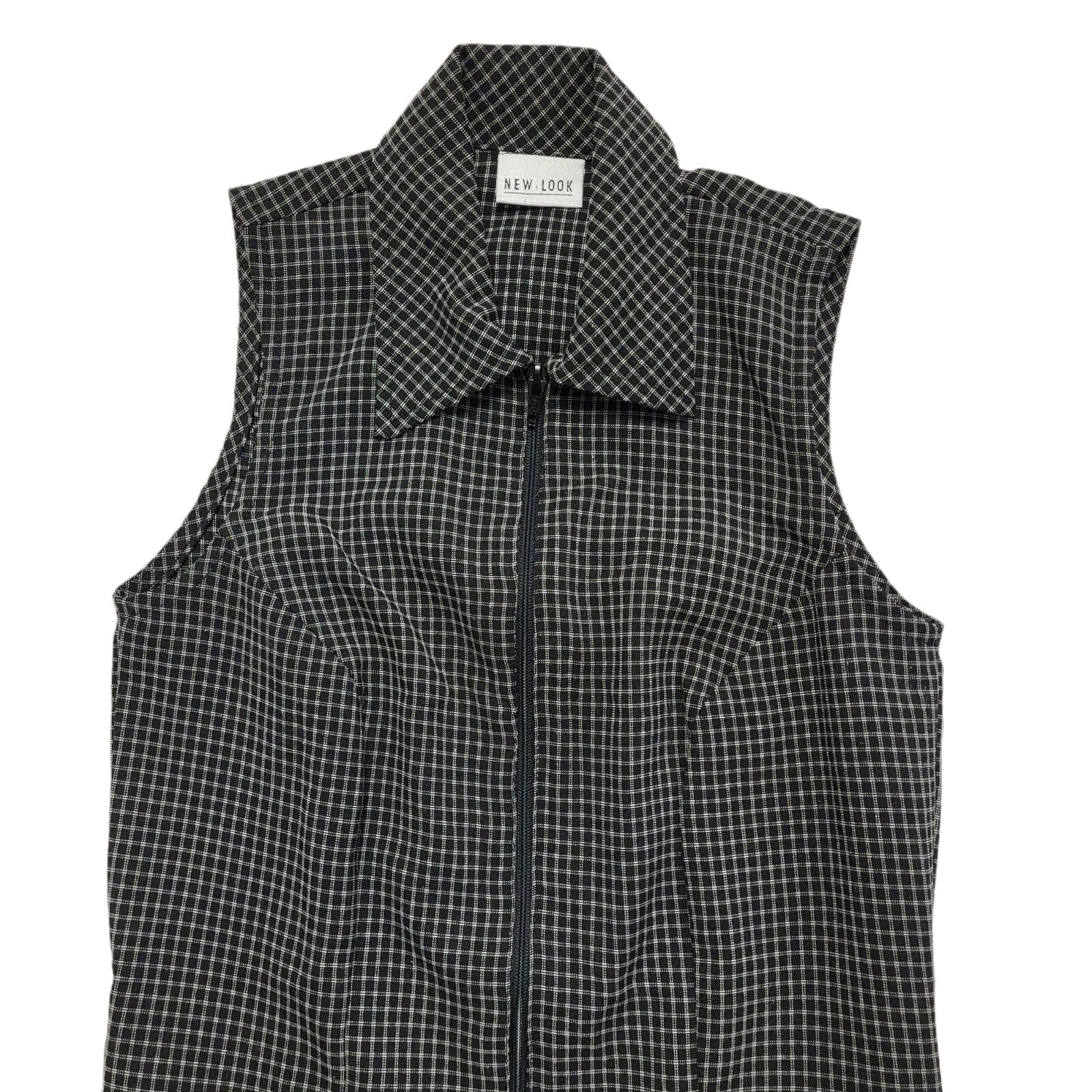 New Look Vintage 90s Black Check Sleeveless Dress Uk Women's Size 8 W26-30