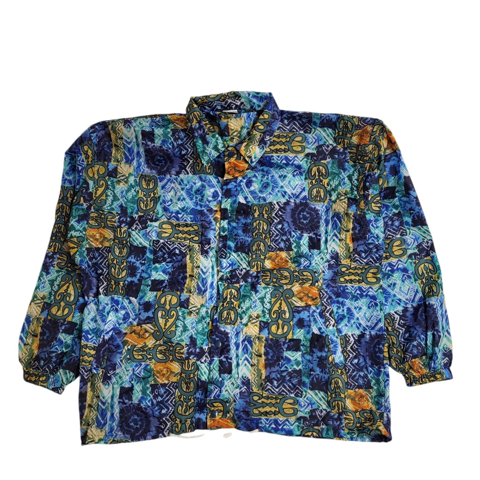 Vintage Blue Windbreaker 90s Snap Vintage Geometric Jacket Uk Men's Size XL
