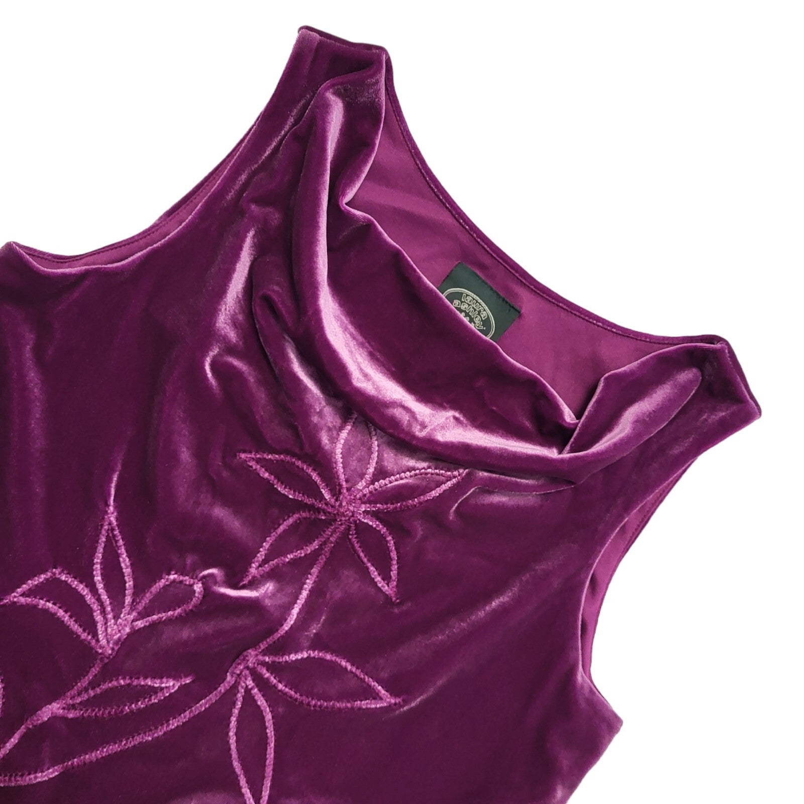 Laura Ashley Vintage 90's Purple Velour Floral Cowl Neck Top Womens UK Size M