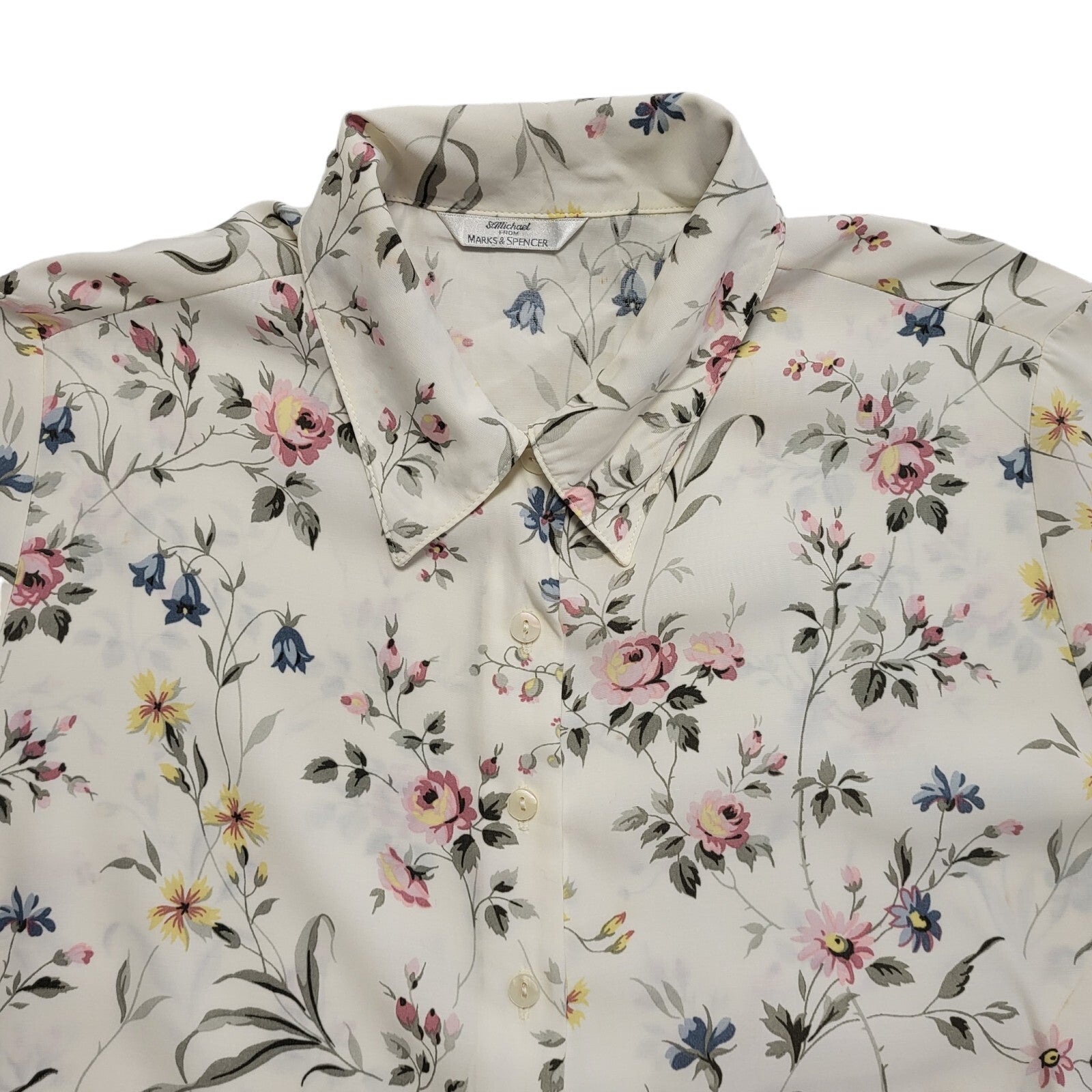Marks and Spencer Vintage 90's White Floral Blouse Womens UK Size 14