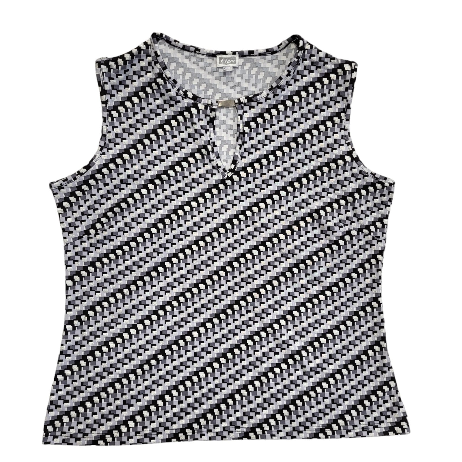 Team Vintage 90's Black & Silver Geometric Sleeveless Tank Top Womens Size 18