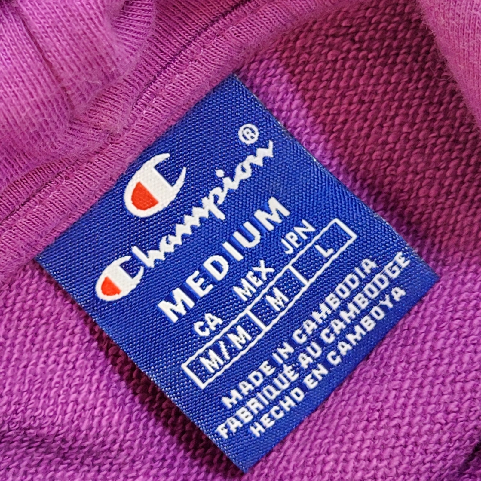 Champion Sports Hoodie Purple Drawstring 90's Vintage UK Men's Size M