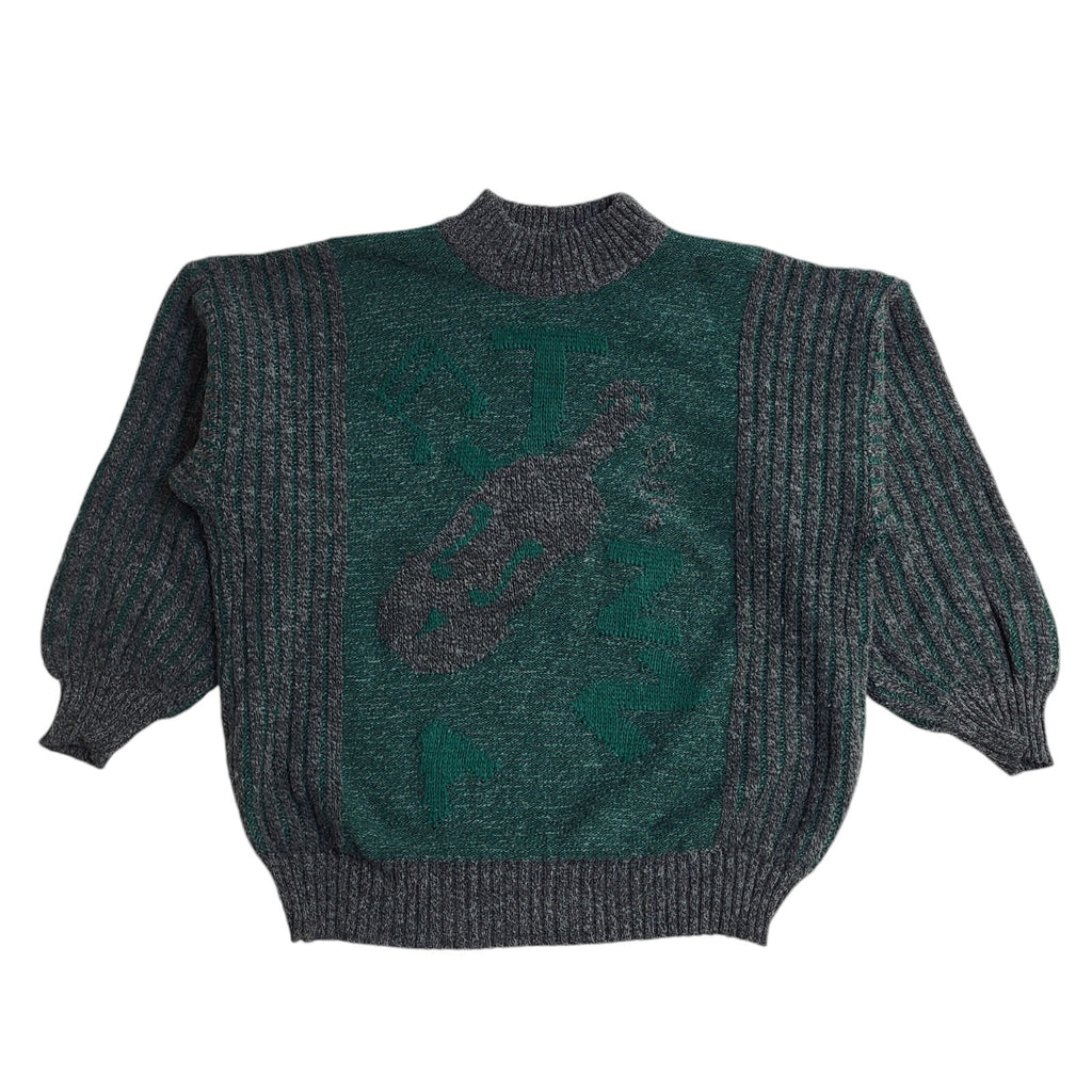 Vintage 90's Grey & Green Crew Neck Jumper UK Men's Size M