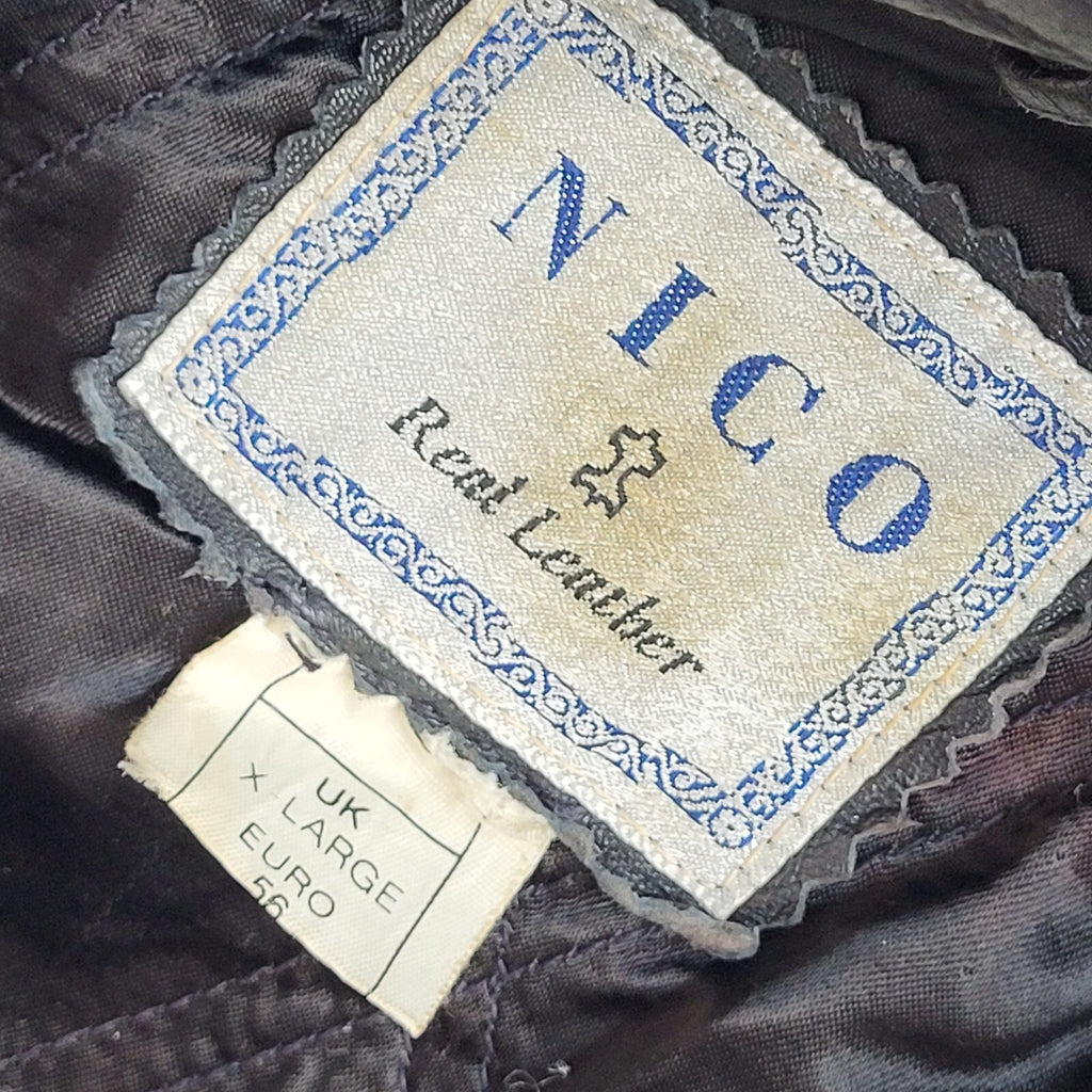Nico Black 90s Zipped Vintage Leather Jacket Uk Men's Size XL