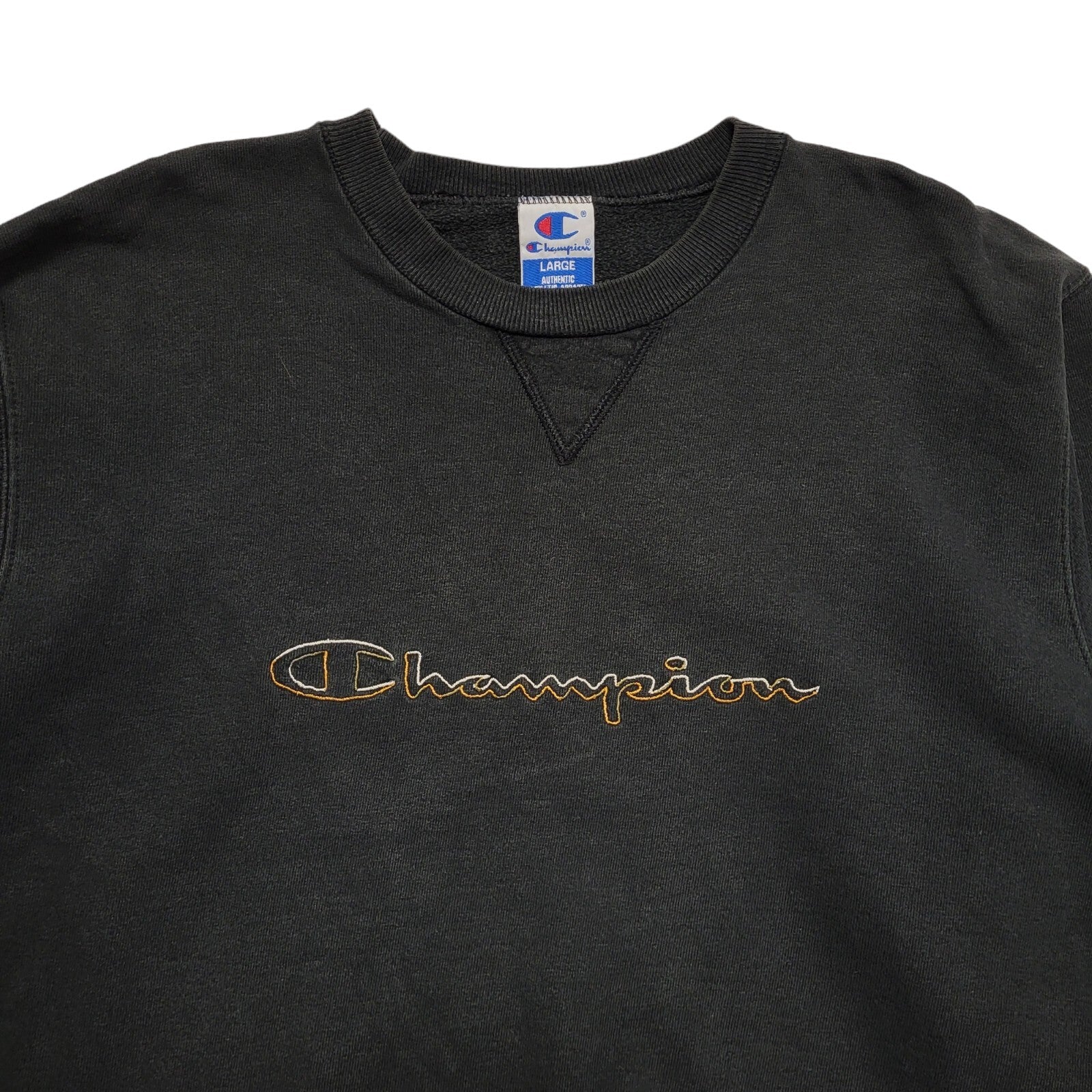 Champion USA Black Crew Neck Y2k Sweatshirt Uk Men's Size Large