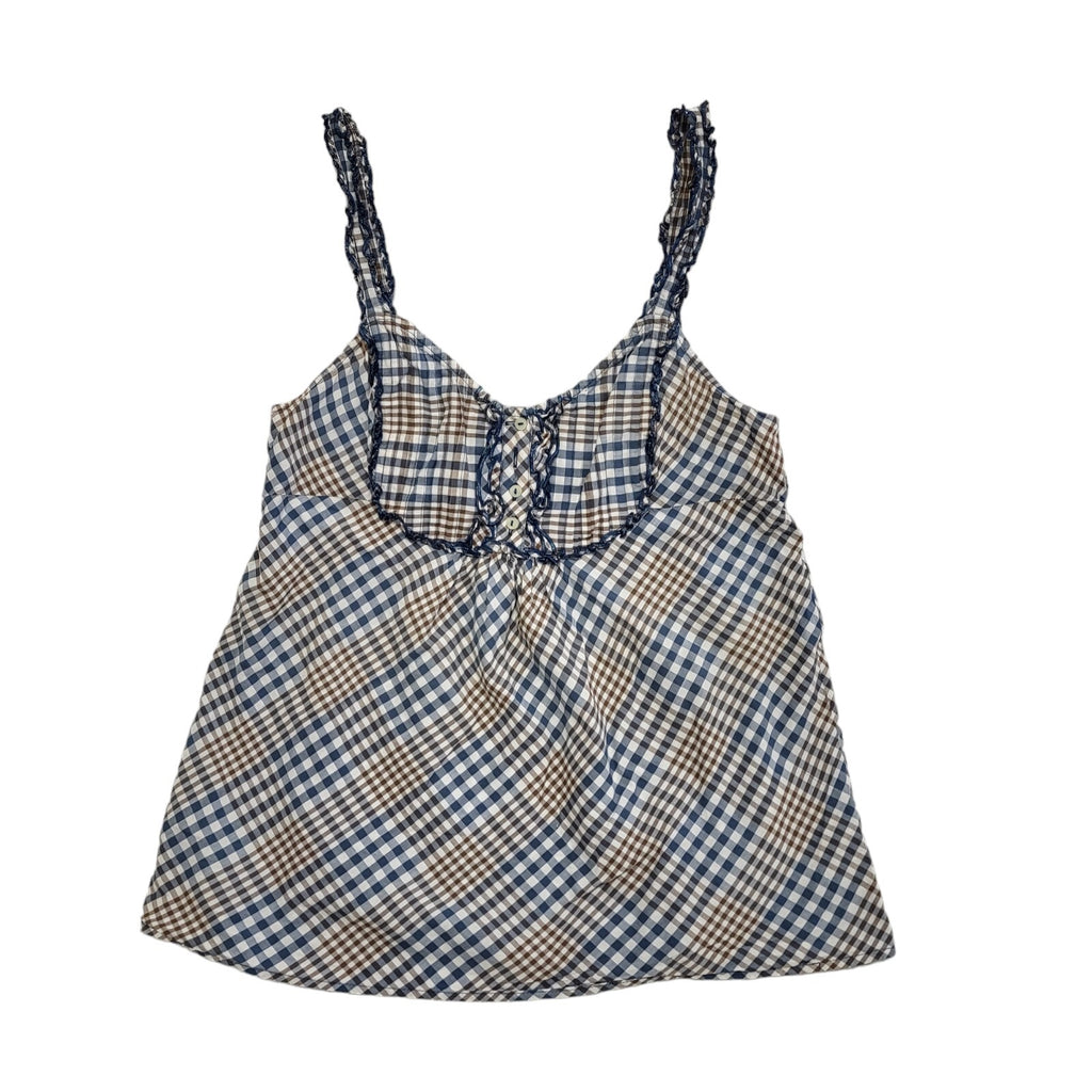Levi's Vintage Y2K Brown & Blue Checked Strap Button Top Womens UK Size L