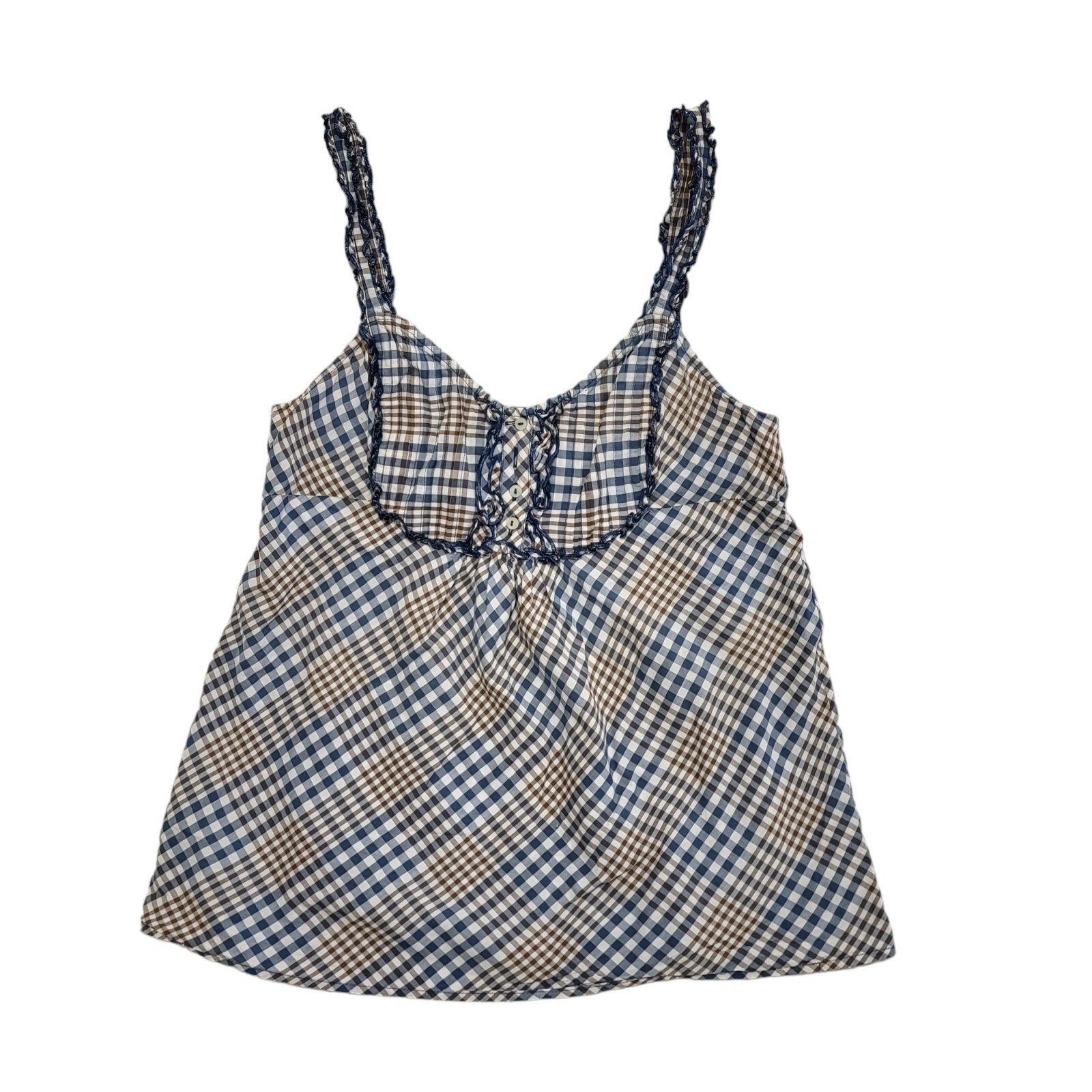 Levi's Vintage Y2K Brown & Blue Checked Strap Button Top Womens UK Size L
