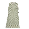 Vintage 70s Whit & Green Polka Sleeveless Dress Uk Women's Size 14