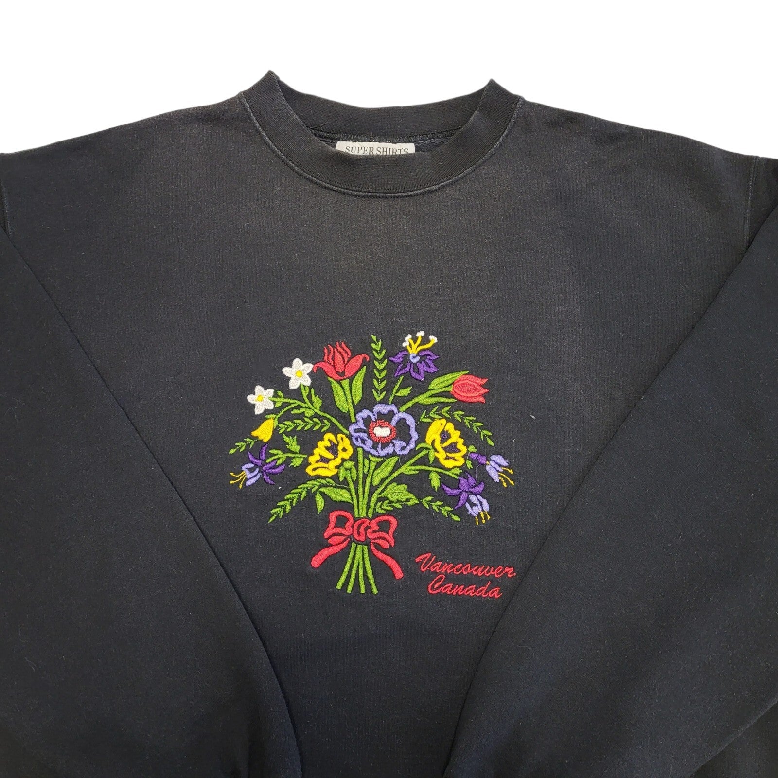Supershirts Flower Print 80s Vintage Black Cottagecore Sweatshirt Women's Size L