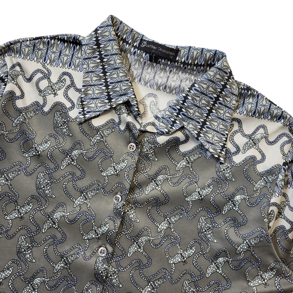 Jeffery Ohrenstein Vintage 70s Grey Patterned Blouse Women's Size 18