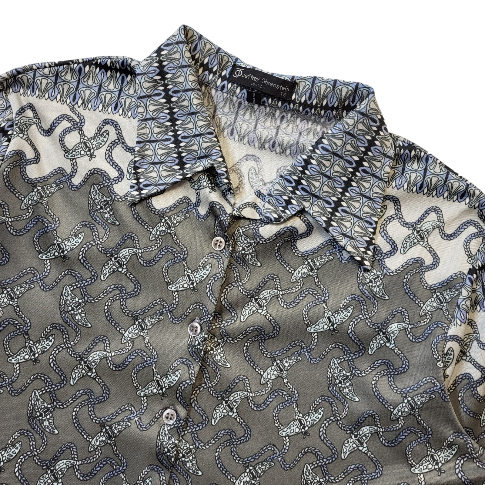 Jeffery Ohrenstein Vintage 70s Grey Patterned Blouse Women's Size 18