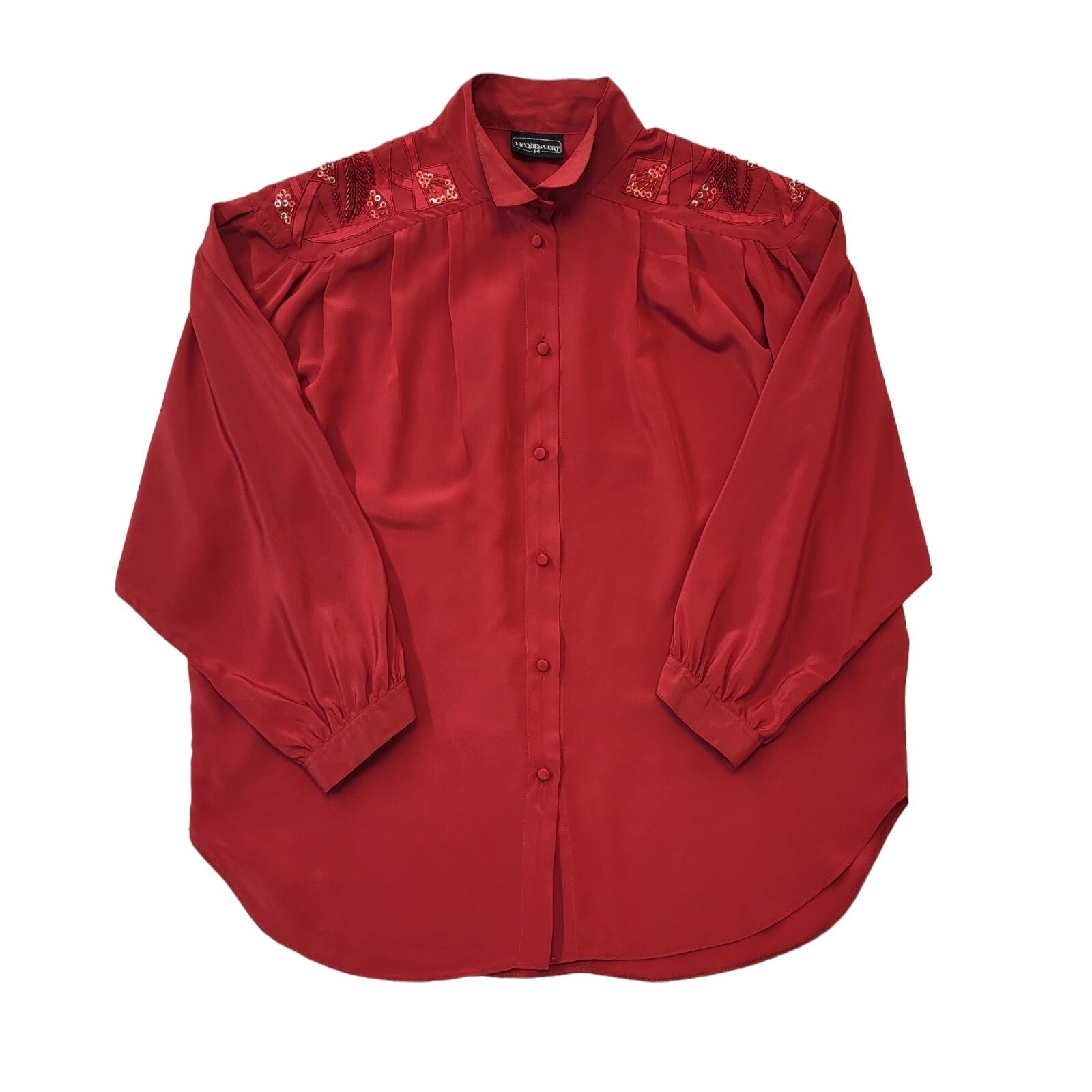 Jaques Vert 80s Vintage Red Sequin Long Sleeve Blouse Women's Size 14 EU 42