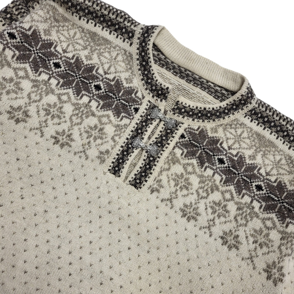 Vintage 80's Beige 1/4 Buckle Reindeer Jumper UK Womens Size XL