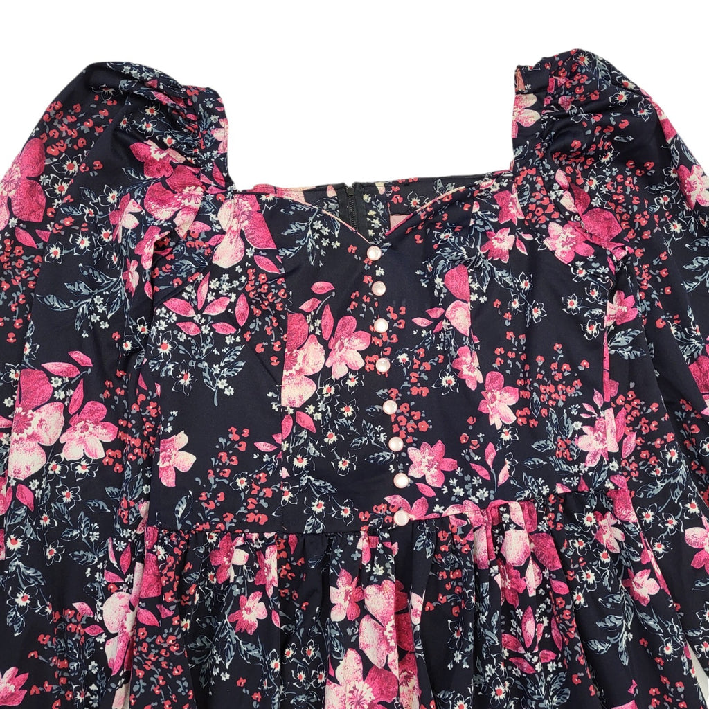 70s Vintage Purple Floral Puffed Shoulder Maxi Dress Women's 8