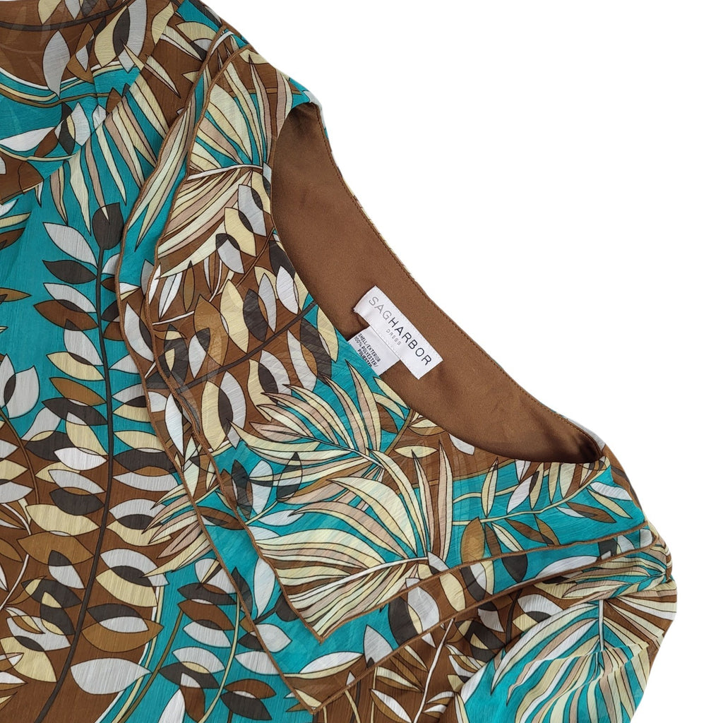 Sag Harbour 90's Brown Floral  Blouse Co-Ord Skirt & Top Women's Size 16 Bnwt