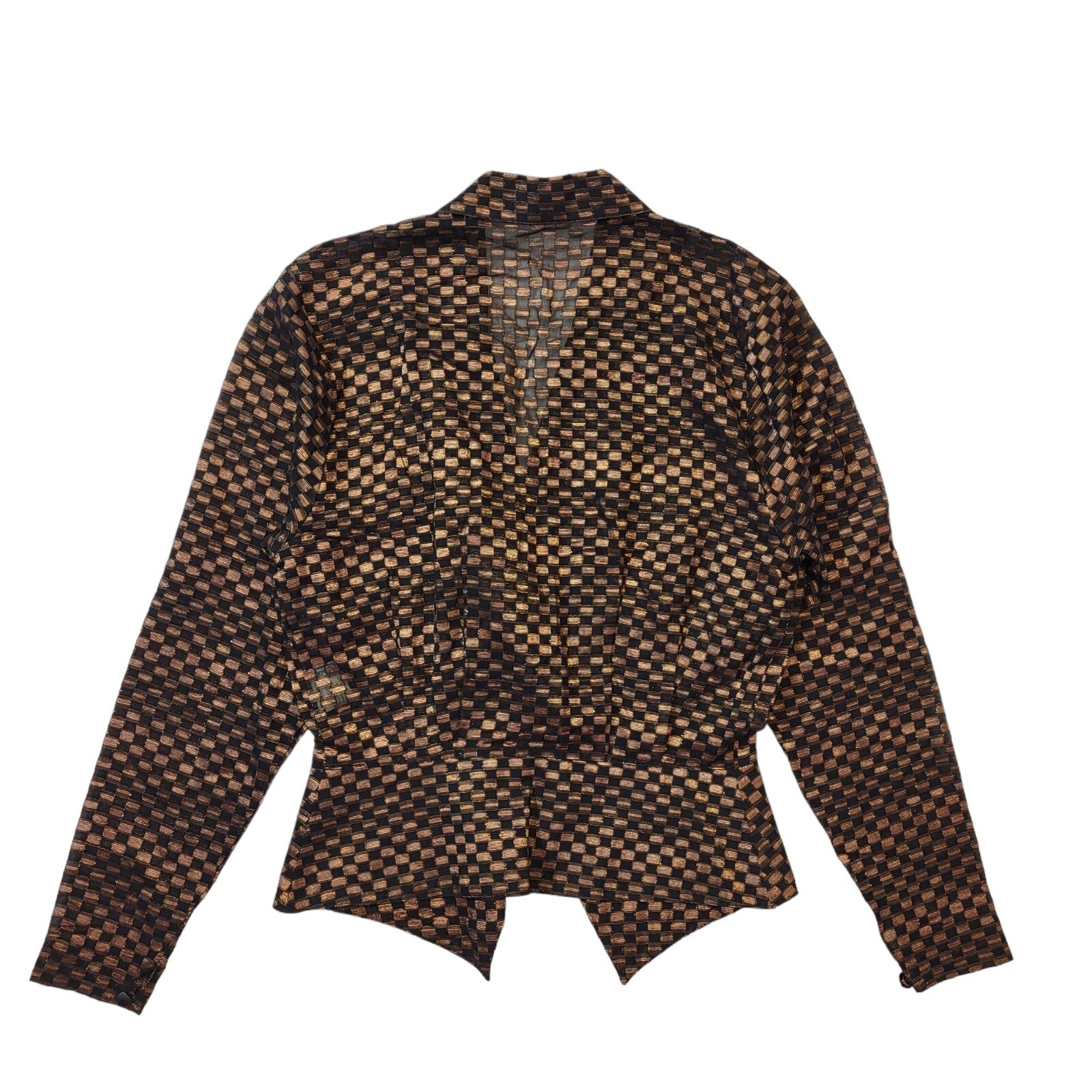 El Corte Ingles 80s Vintage Black & Brown Button-Up Vintage Blouse Women's 10