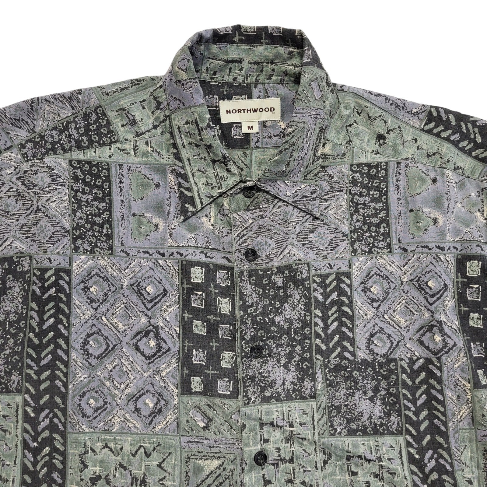 Northwood Vintage 90's Blue Green Abstract Short Sleeve Shirt Men's UK M