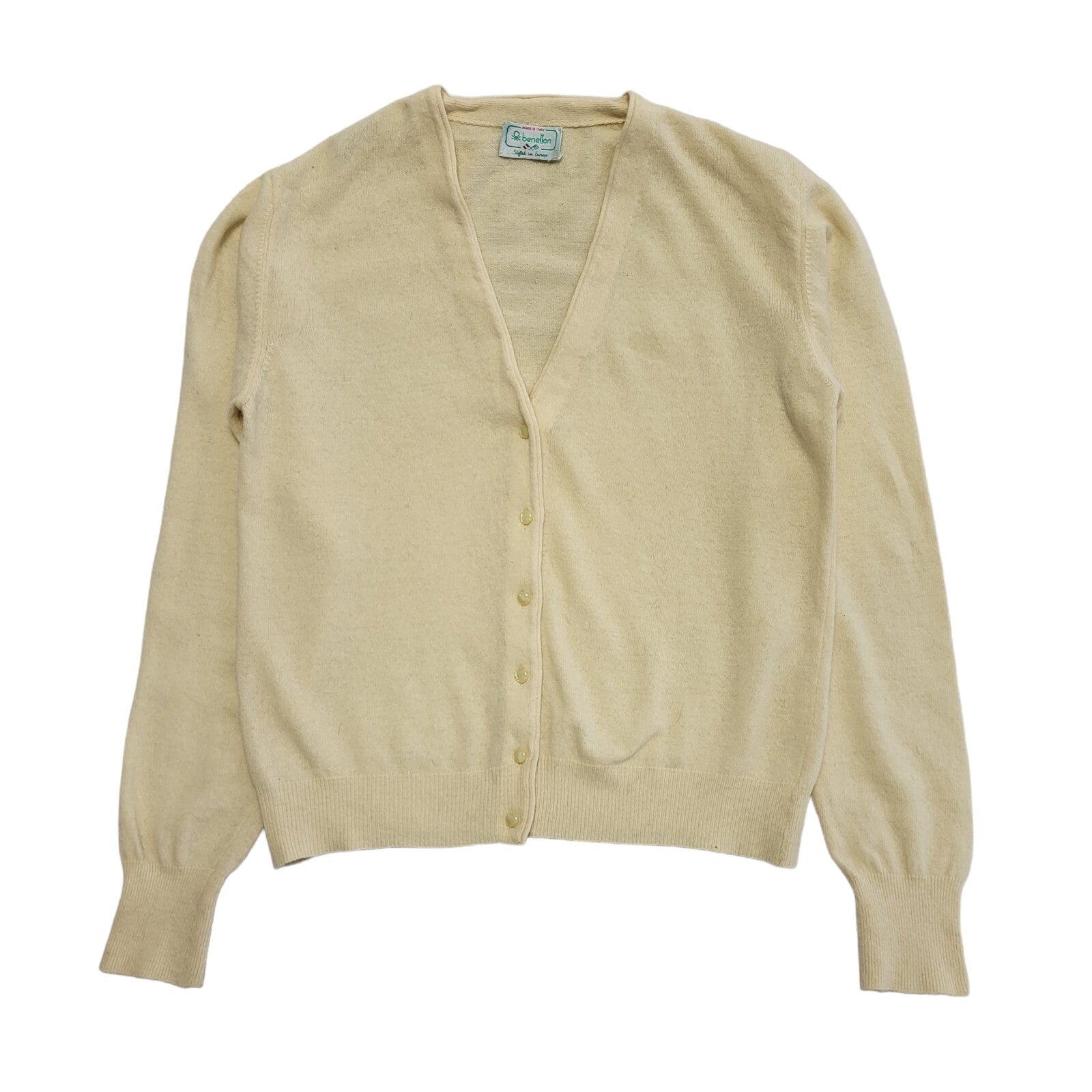 United Colors Of Benetton Vintage 80s Yellow Knit Cardigan UK Women's Size Large