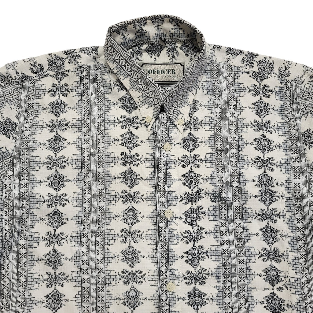 Officer 90s Vintage White Retro Abstract Long Sleeve Shirt Men's Size Medium.