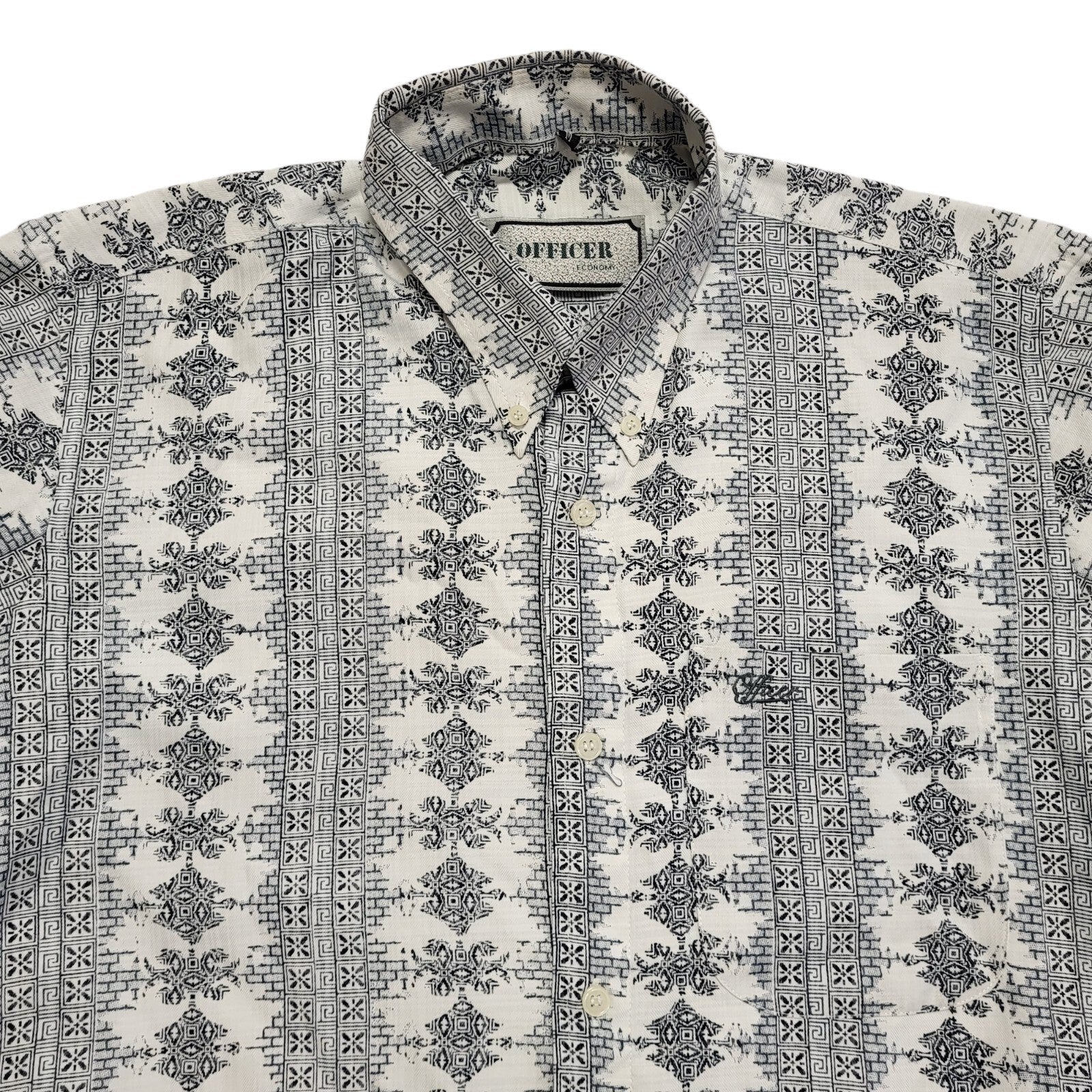 Officer 90s Vintage White Retro Abstract Long Sleeve Shirt Men's Size Medium.