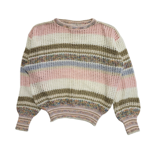 90's Pastel Striped Crew Neck Retro Jumper UK Womens Size M