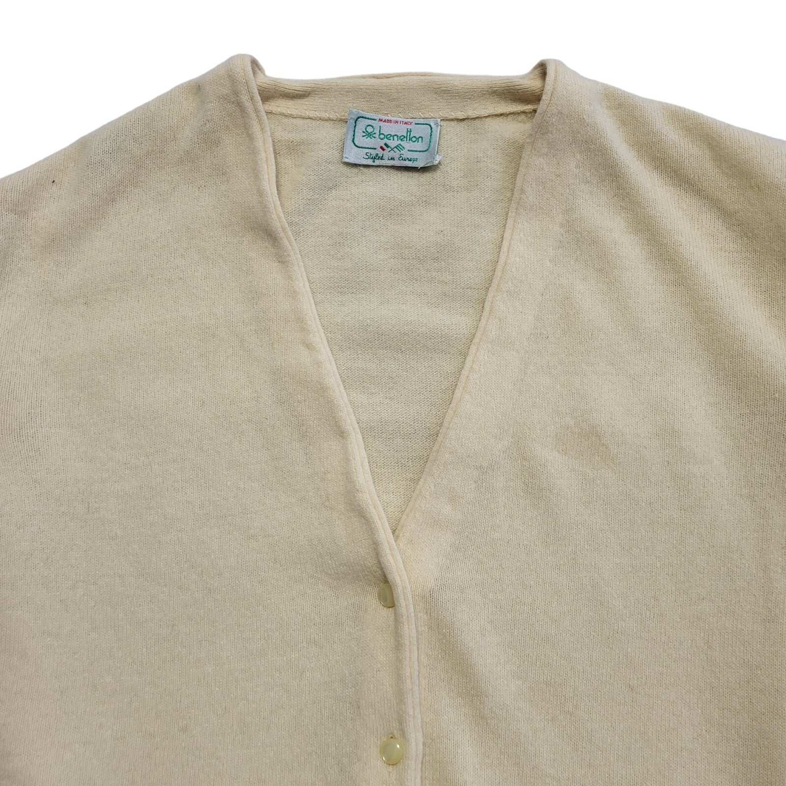 United Colors Of Benetton Vintage 80s Yellow Knit Cardigan UK Women's Size Large