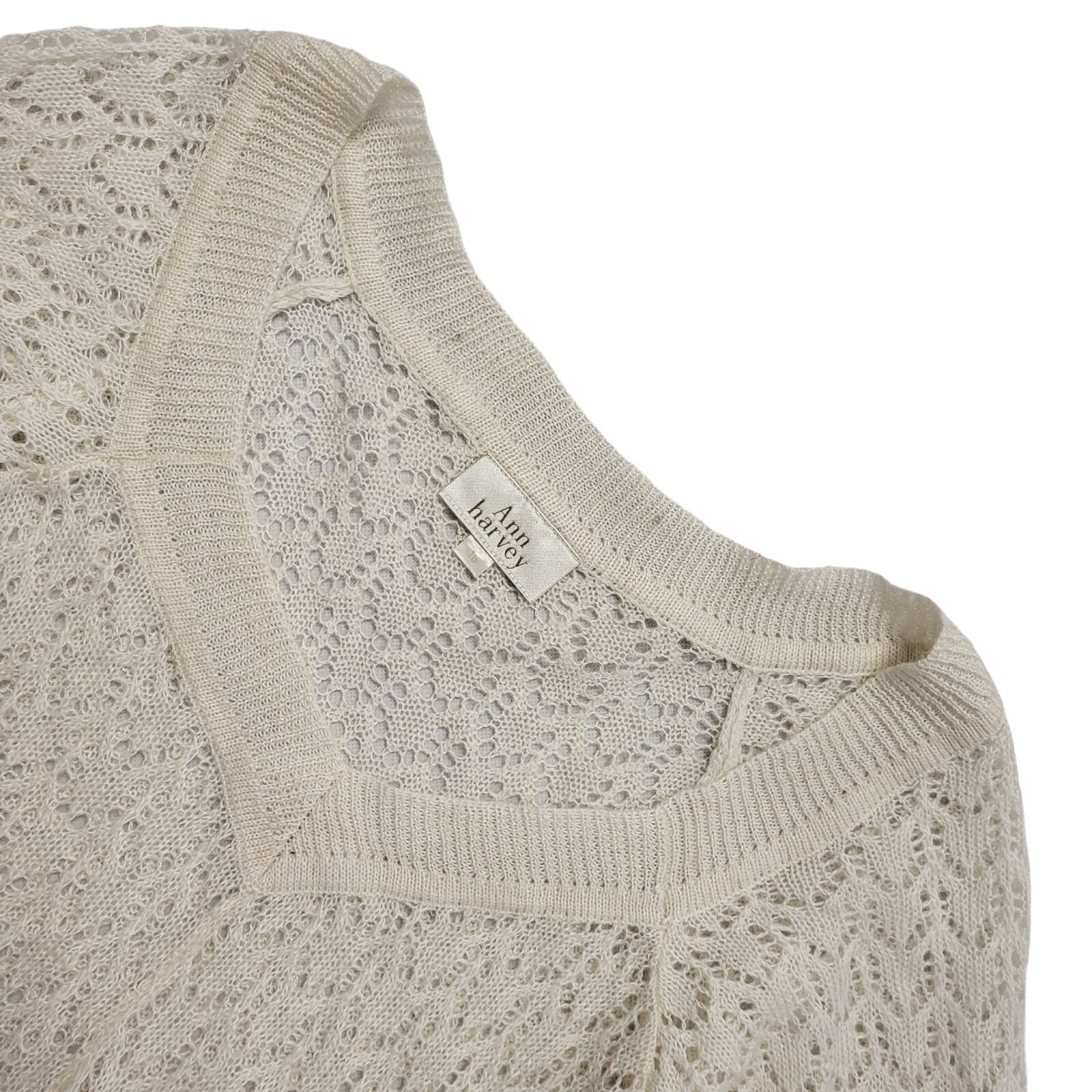 Ann Harvey Vintage 90s Cream Lace Short Sleeve Top Uk Women's Size 16