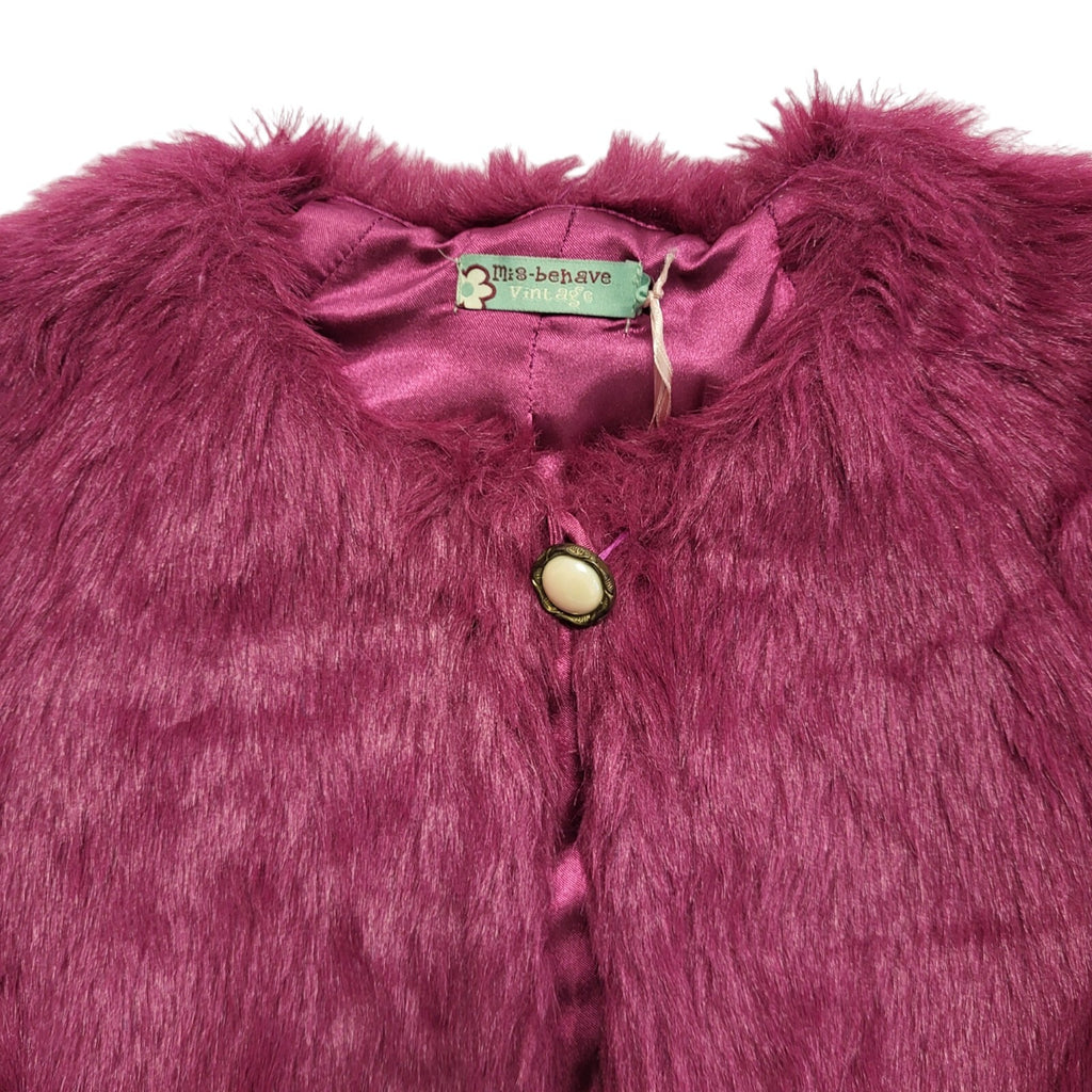 Mis Behave Pink 90s Vintage Button Faux Fur Jacket Uk Women's Size 10