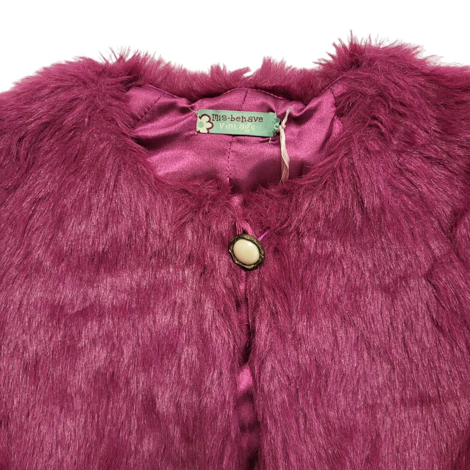 Mis Behave Pink 90s Vintage Button Faux Fur Jacket Uk Women's Size 10