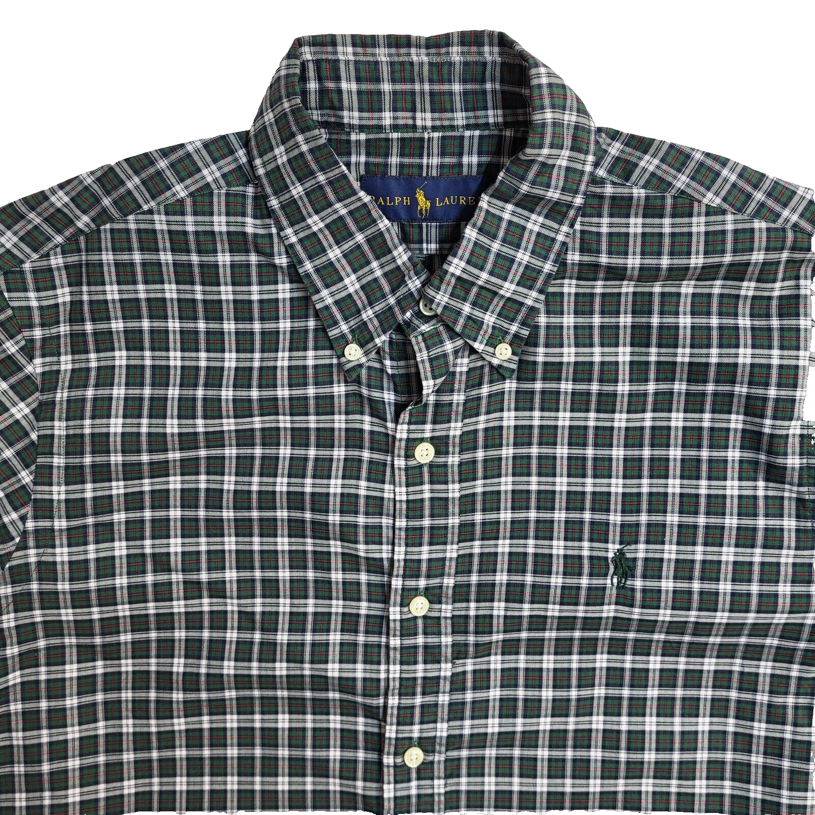Ralph Lauren Green Checked Vintage 90's Long Sleeve Shirt UK Men's Size M