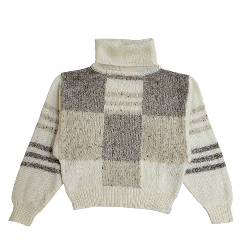 Additions Vintage 90's Cream & Grey Roll Neck Jumper UK Women's Size 10/12