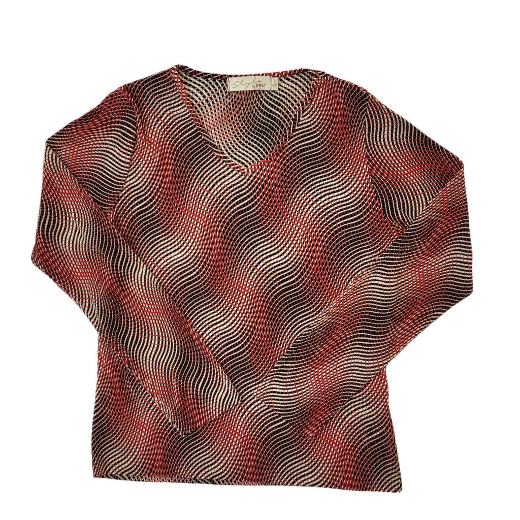 Style 90s Vintage Red Abstract Long Sleeve Top Women's Size S Eu 36