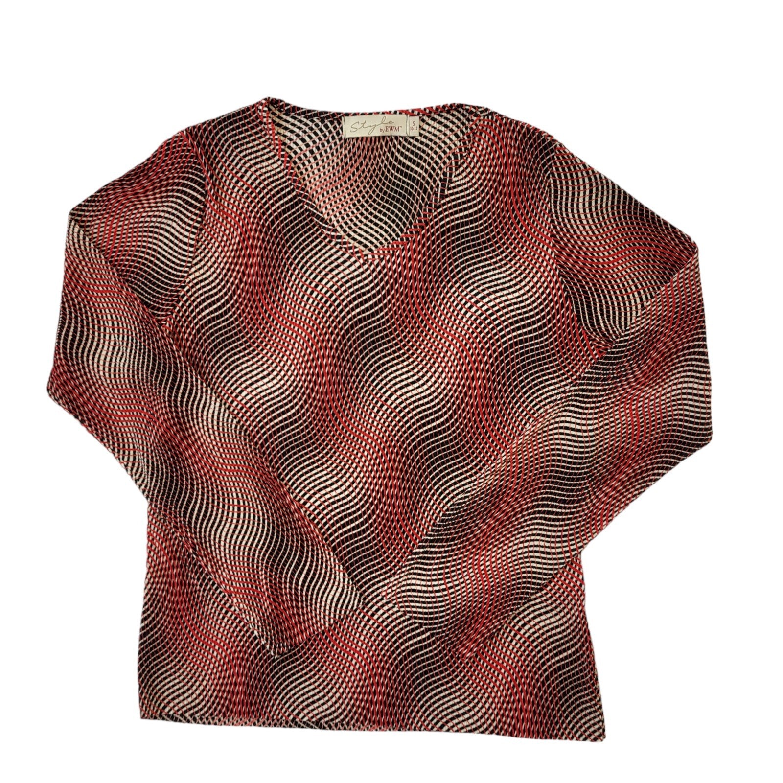 Style 90s Vintage Red Abstract Long Sleeve Top Women's Size S Eu 36