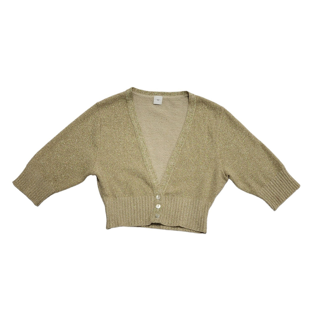 New Look Y2K Gold Glitter Short Sleeve Cropped Cardigan Womens UK 12