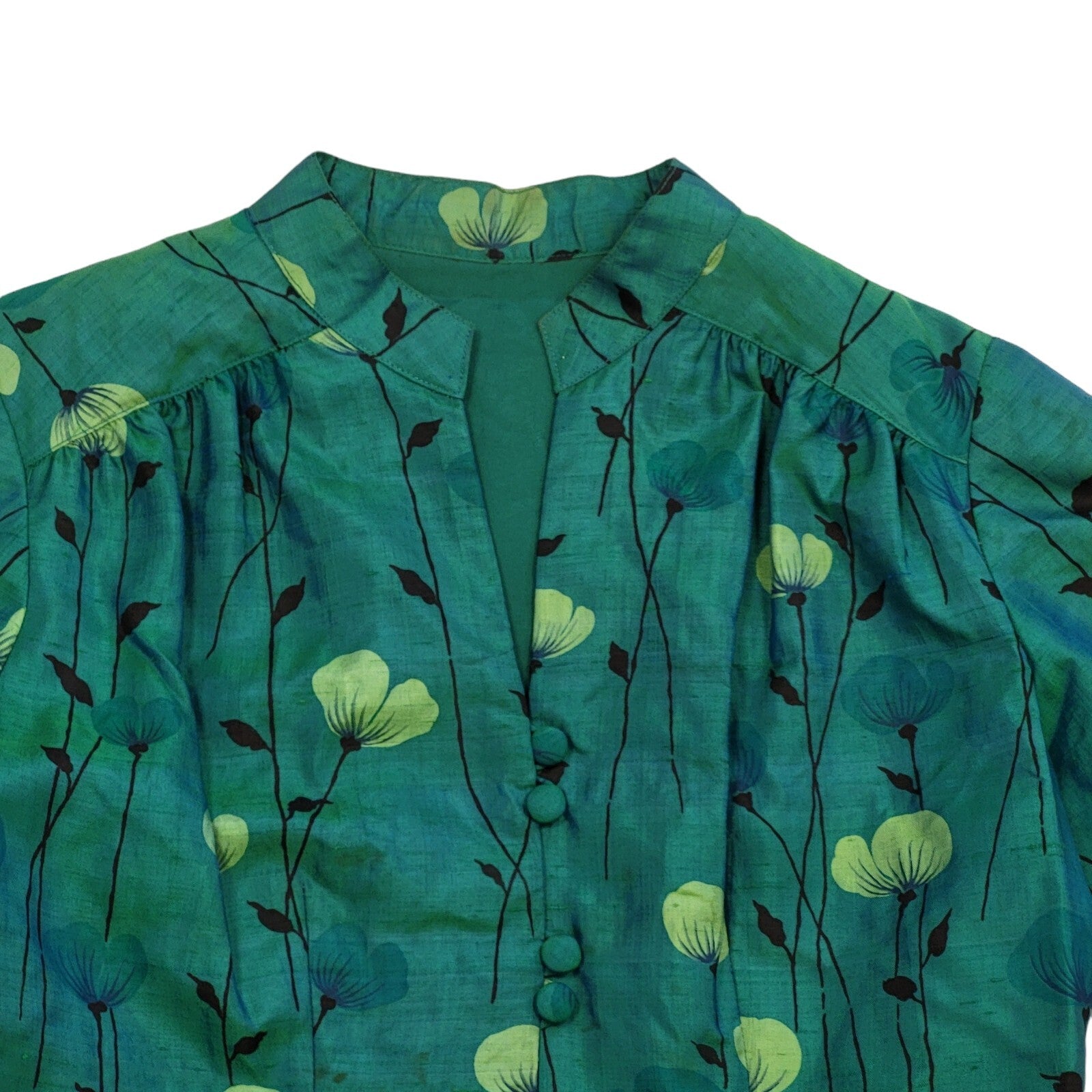 Vintage 60s Green Floral Daywear Dress Women's Size 12