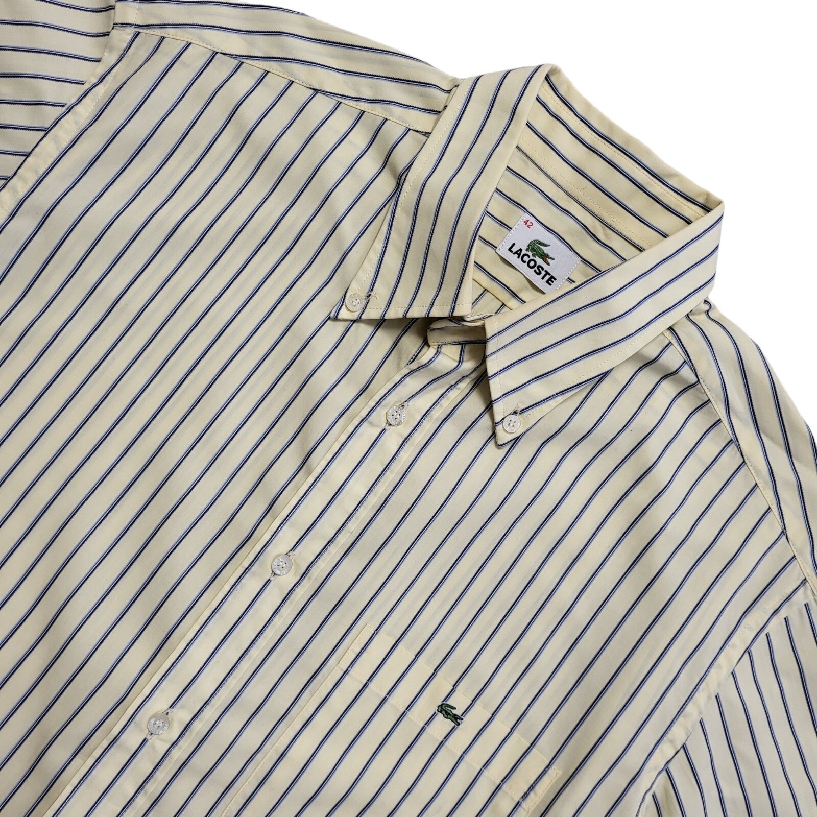 Lacoste Vintage 90's Yellow Blue Striped Short Sleeve Shirt Uk Men's Size L