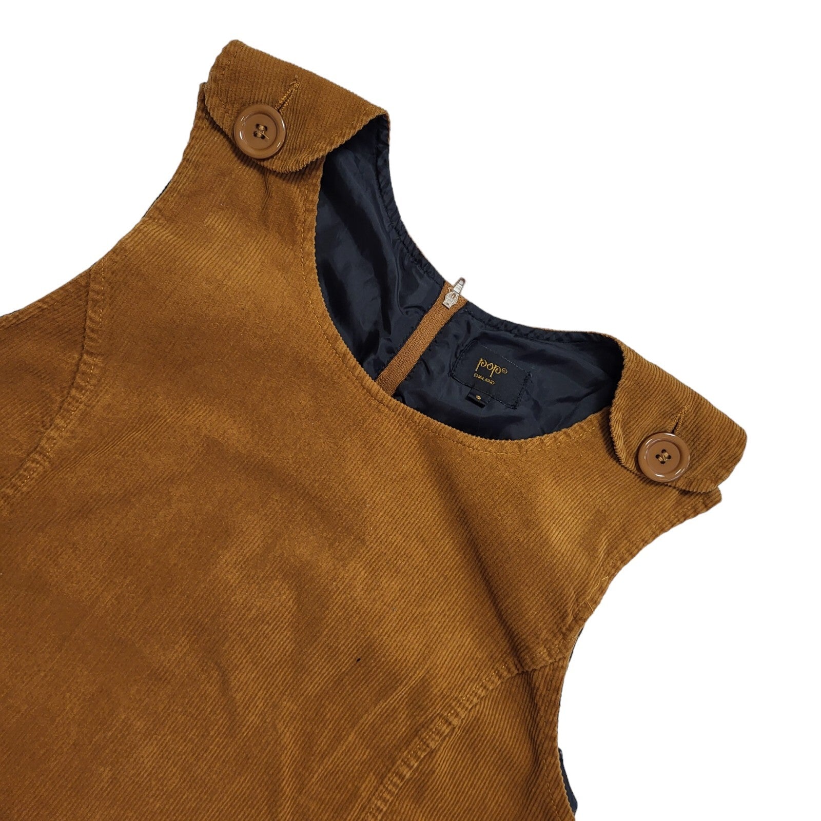 Pop Y2K Brown Sleeveless Corduroy Dress Uk Women's Size 14 W32-36