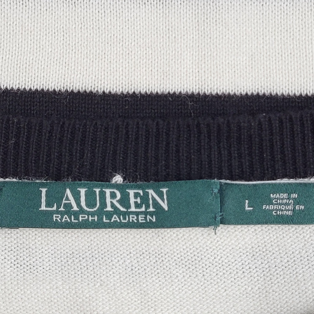 Ralph Lauren  Jumper Vintage White Black Boat Neck (Usa L) Women's Uk Size 16