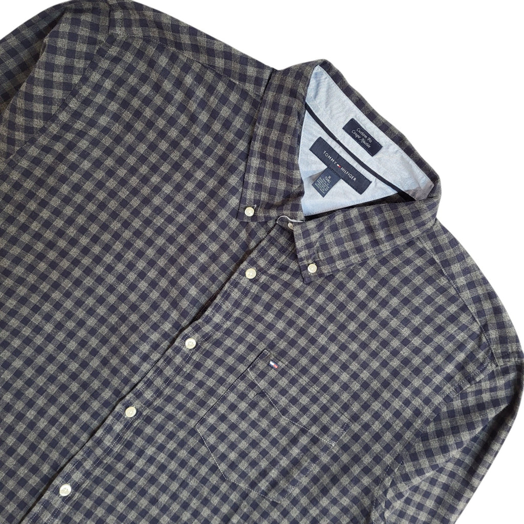 Tommy Hilfiger Blue & Grey Checked Modern Long Sleeve Shirt UK Men's Size XL